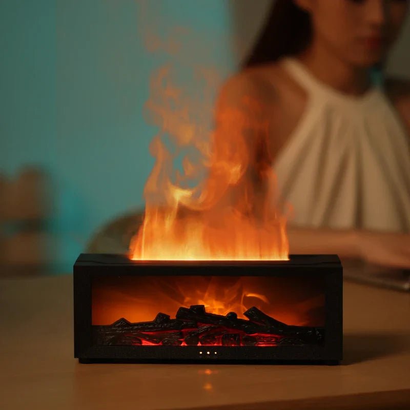 GlowMist 4-in-1-luchtbevochtiger — compact ontwerp met vlamgloed, verspreiding van etherische olie, zachte verlichting