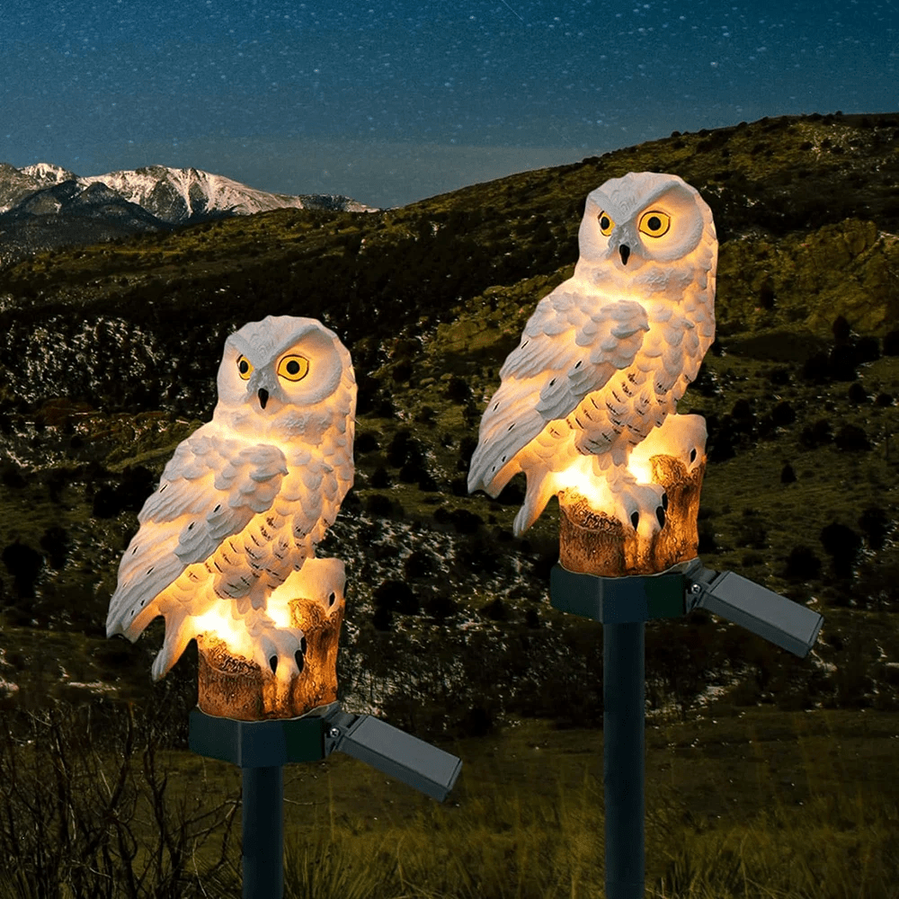 Glowowl solcellsdriven ugglelampa — automatisk aktivering från skymning till gryning, sladdlös design
