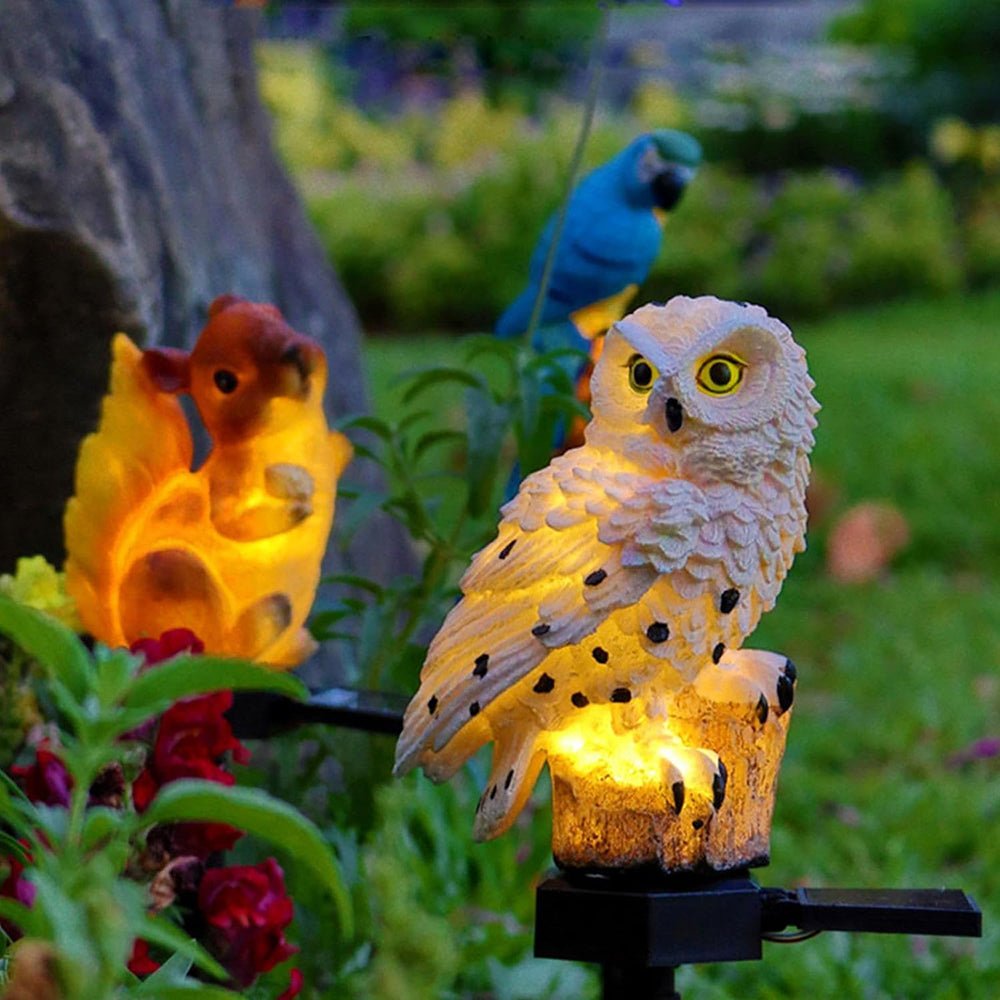 Glowowl solcellsdriven ugglelampa — automatisk aktivering från skymning till gryning, sladdlös design