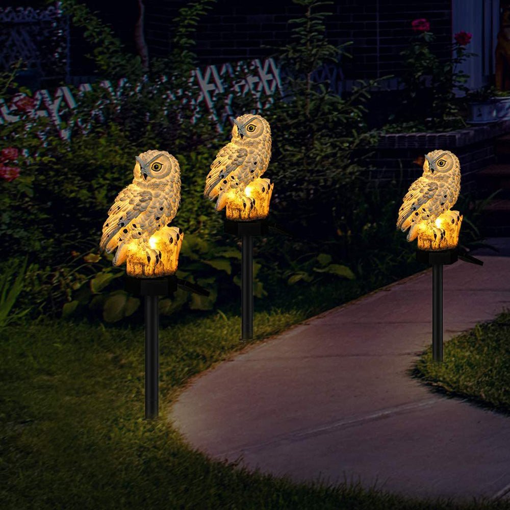 Glowowl solcellsdriven ugglelampa — automatisk aktivering från skymning till gryning, sladdlös design