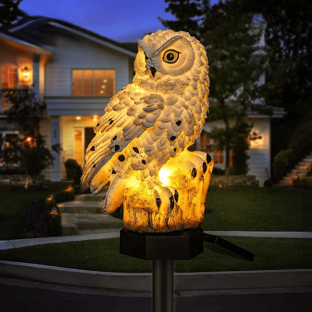 Glowowl solcellsdriven ugglelampa — automatisk aktivering från skymning till gryning, sladdlös design