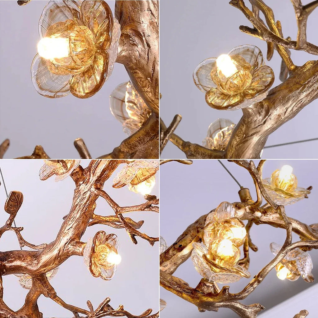 Golden Tree Branch Glass Flower Chandelier | wildoxy