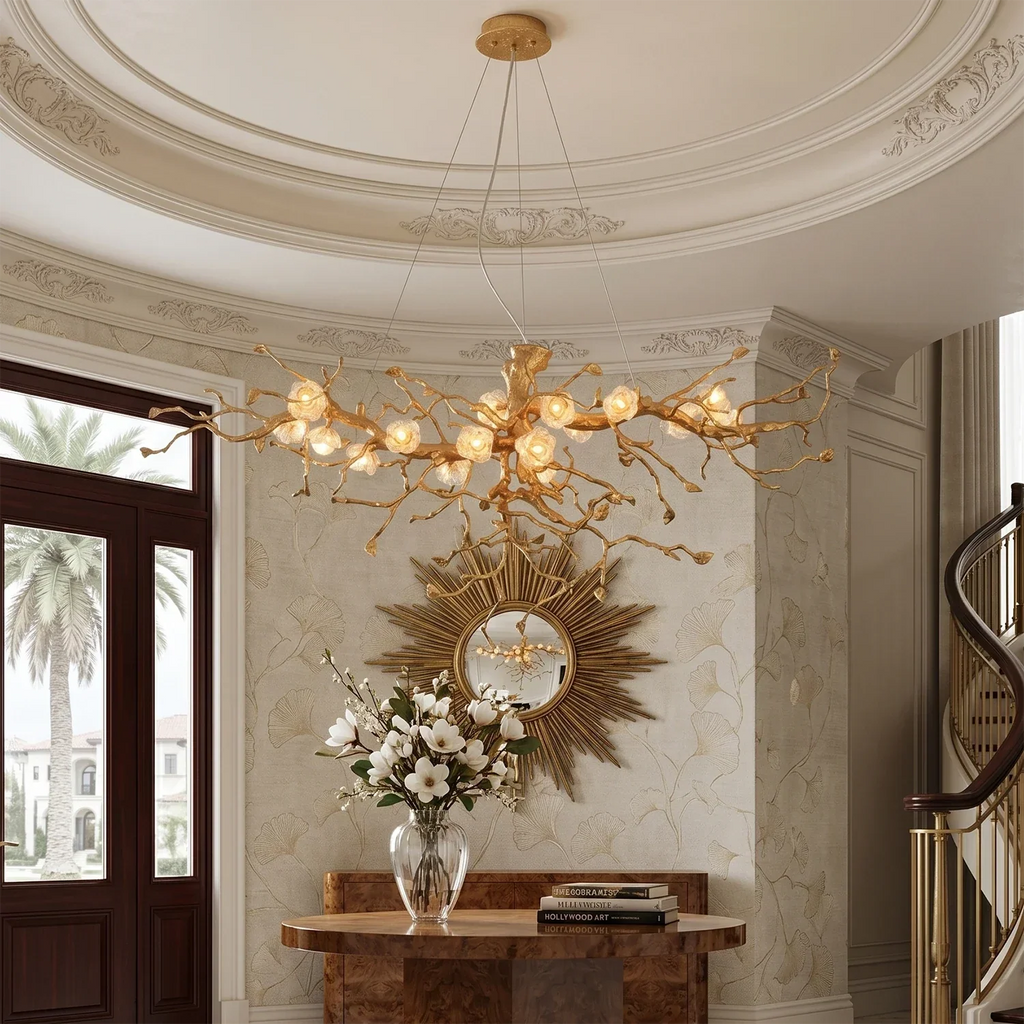 Golden Tree Branch Glass Flower Chandelier | wildoxy
