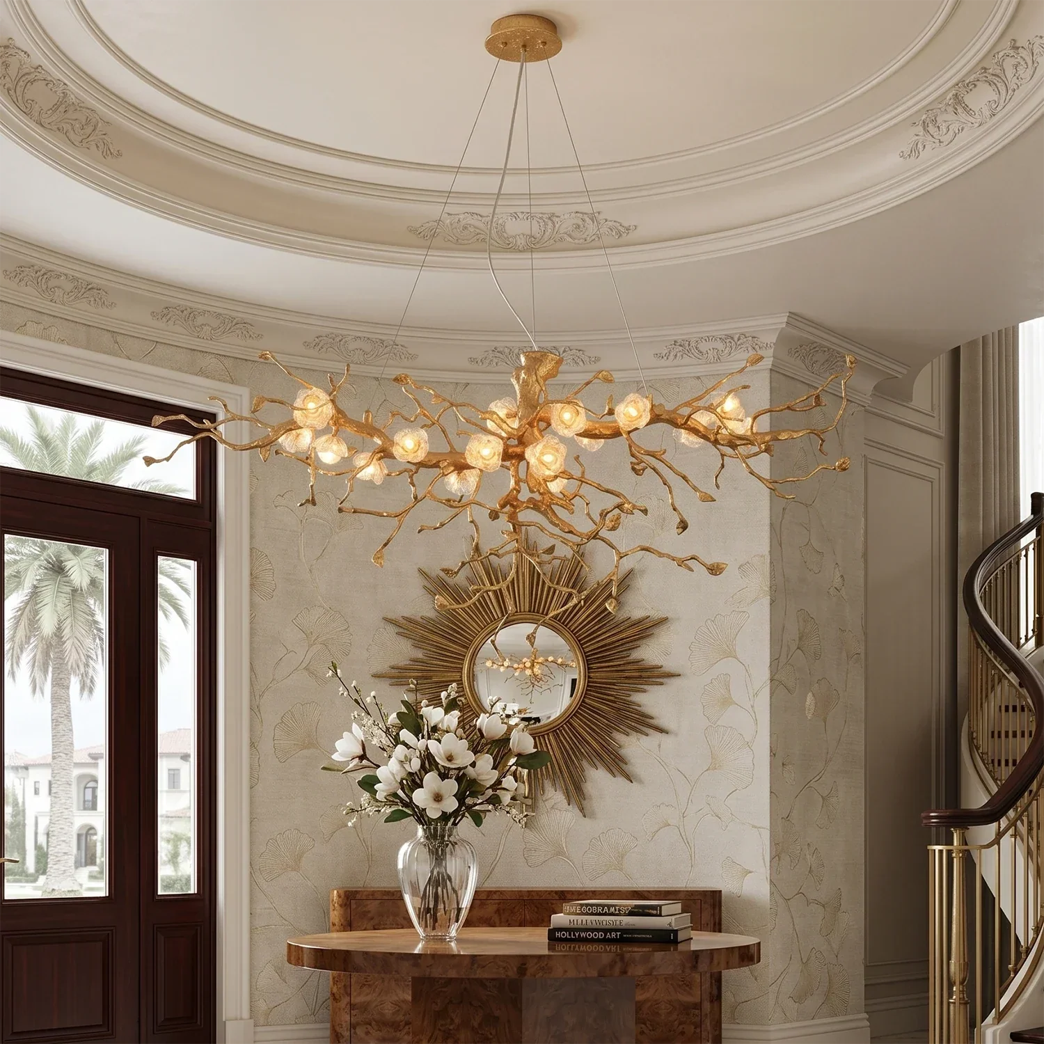 Golden Tree Branch Glass Flower Chandelier | wildoxy