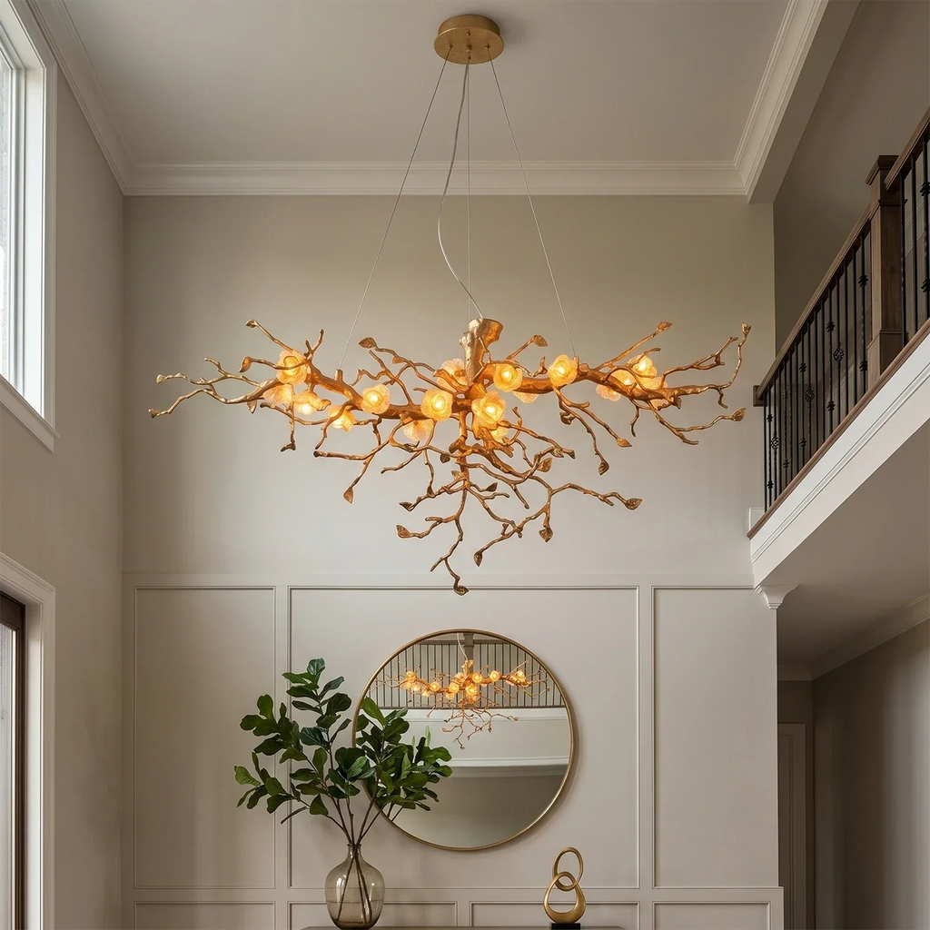 Golden Tree Branch Glass Flower Chandelier | wildoxy