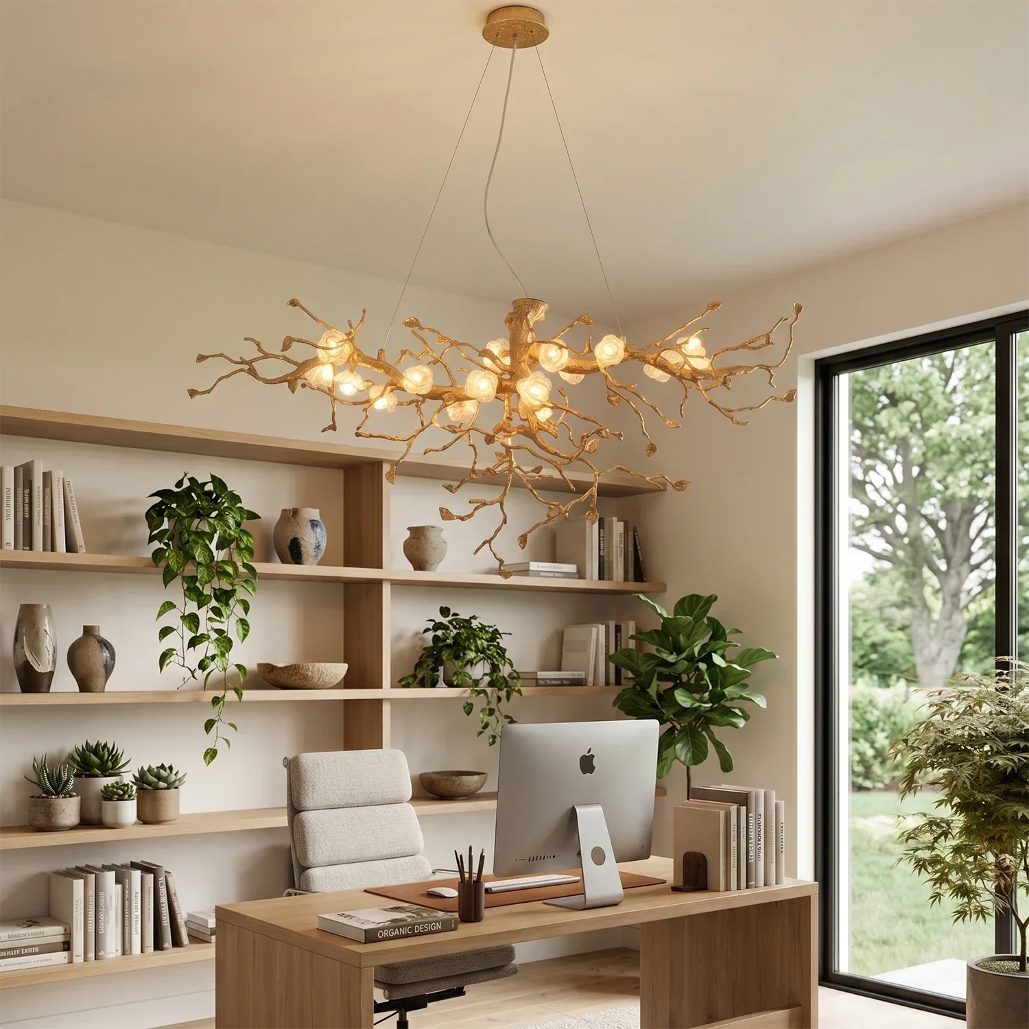 Golden Tree Branch Glass Flower Chandelier | wildoxy