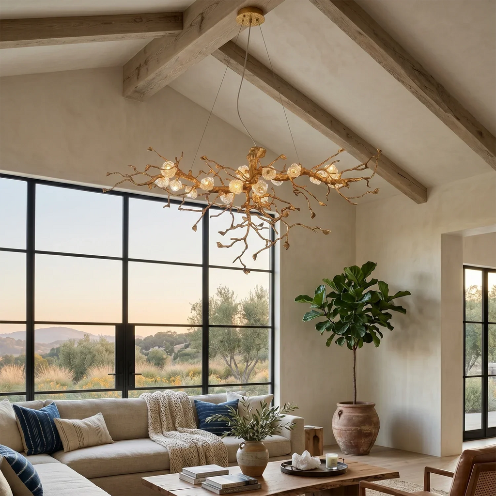 Golden Tree Branch Glass Flower Chandelier | wildoxy