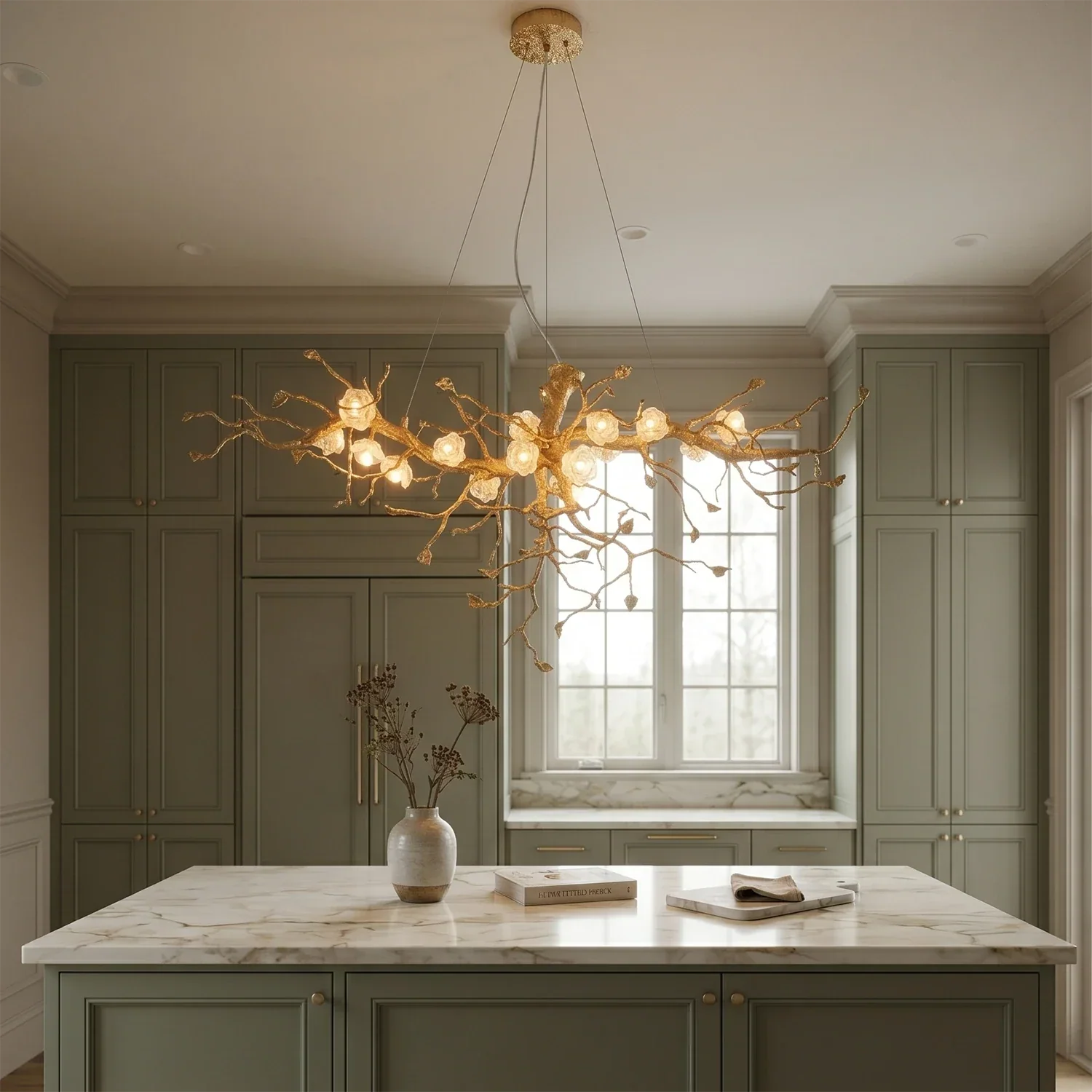Golden Tree Branch Glass Flower Chandelier | wildoxy