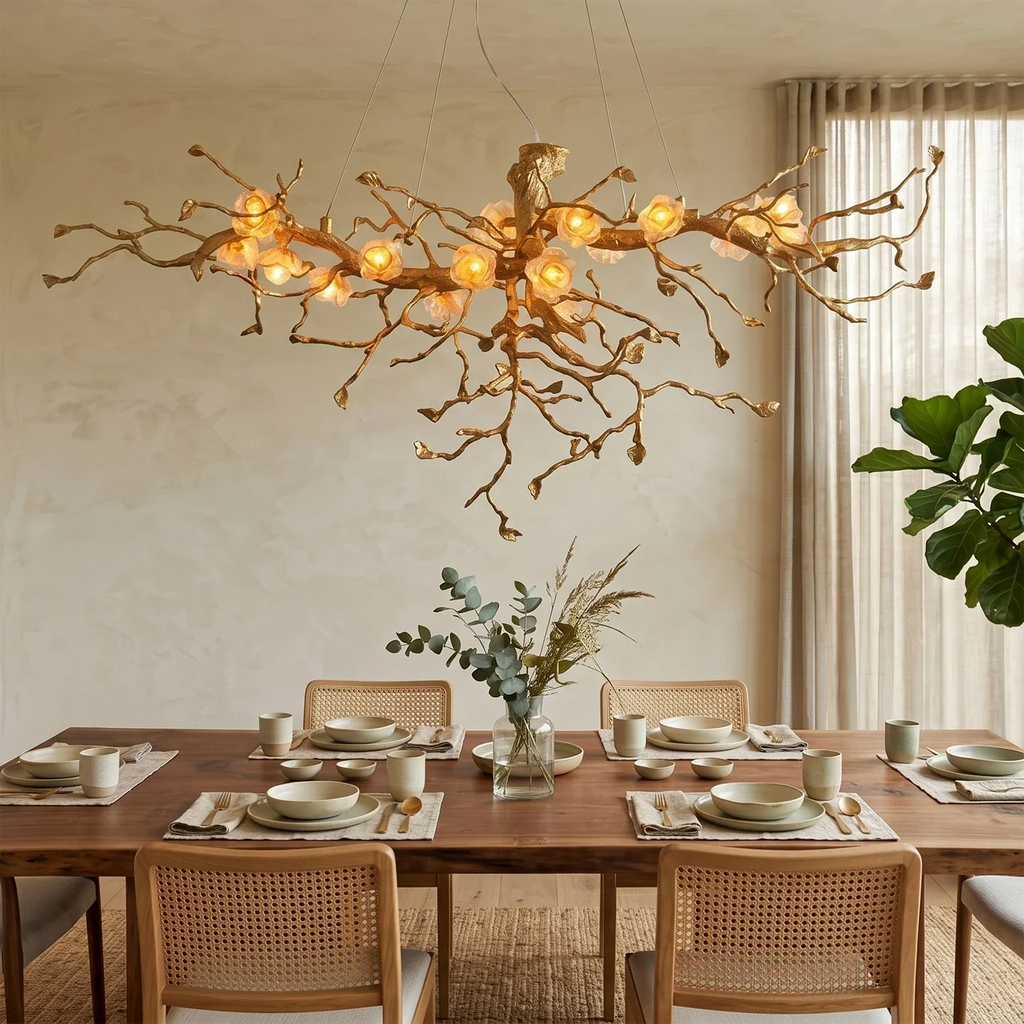 Golden Tree Branch Glass Flower Chandelier | wildoxy