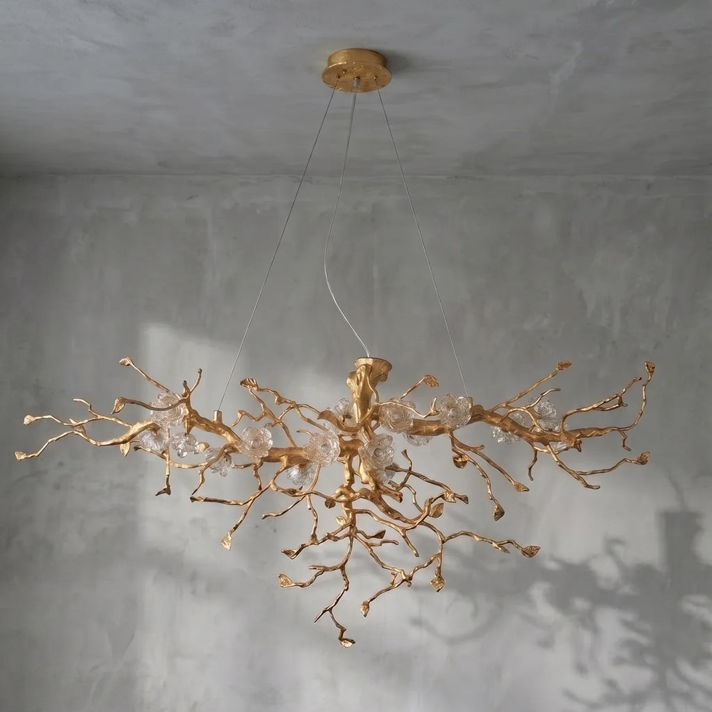 Golden Tree Branch Glass Flower Chandelier | wildoxy