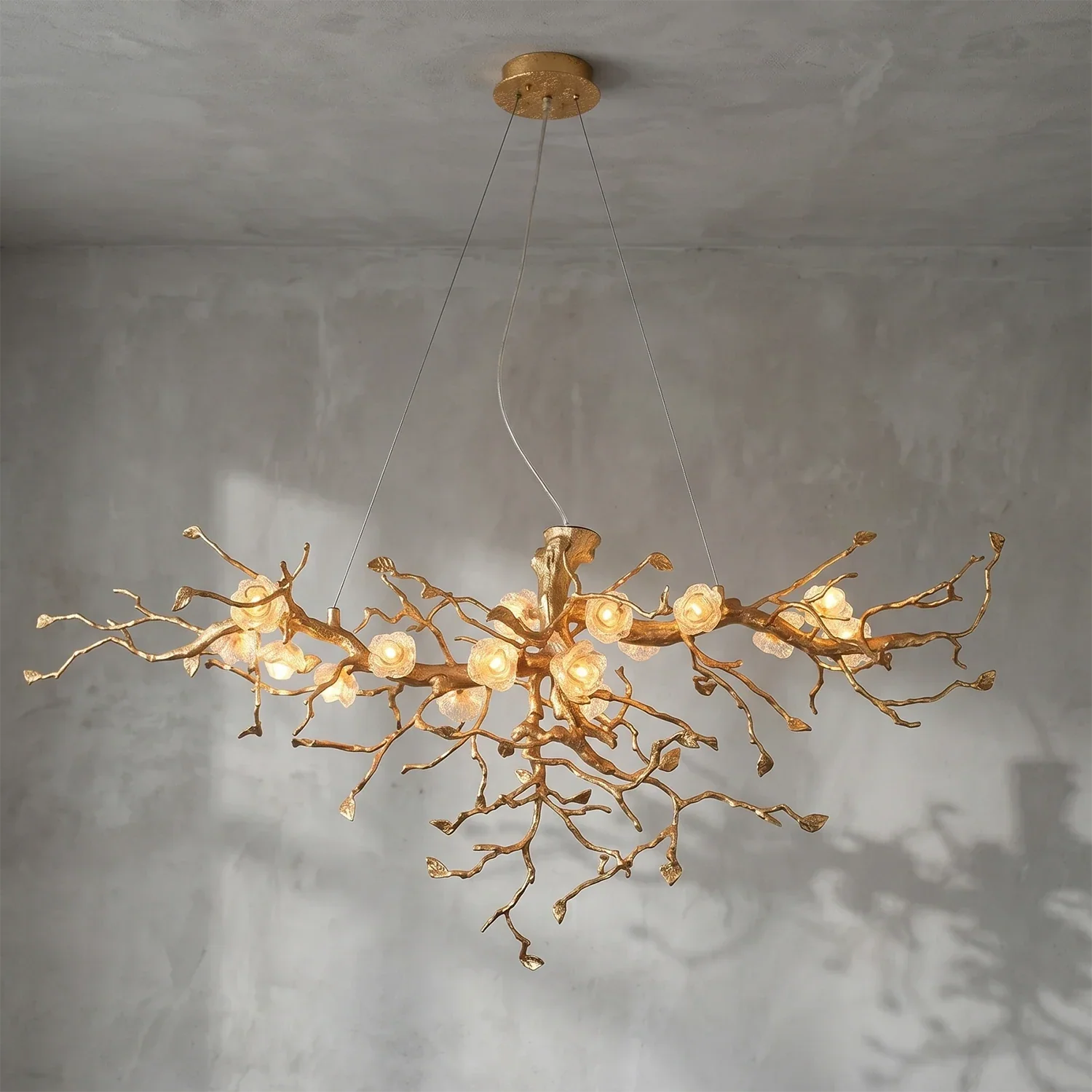 Golden Tree Branch Glass Flower Chandelier | wildoxy