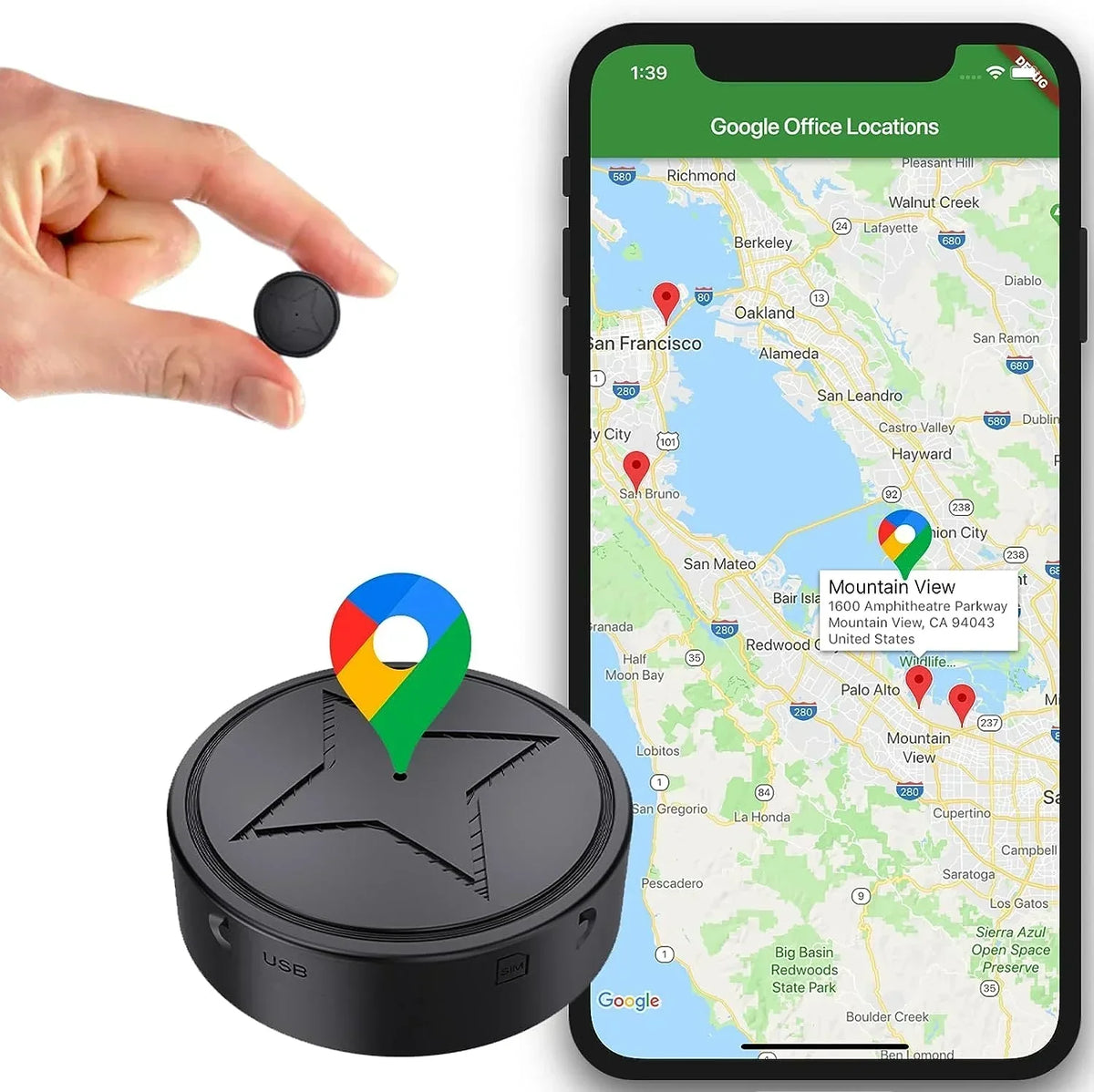 Magnetic GPS Tracker — Real-Time Location, Rechargeable