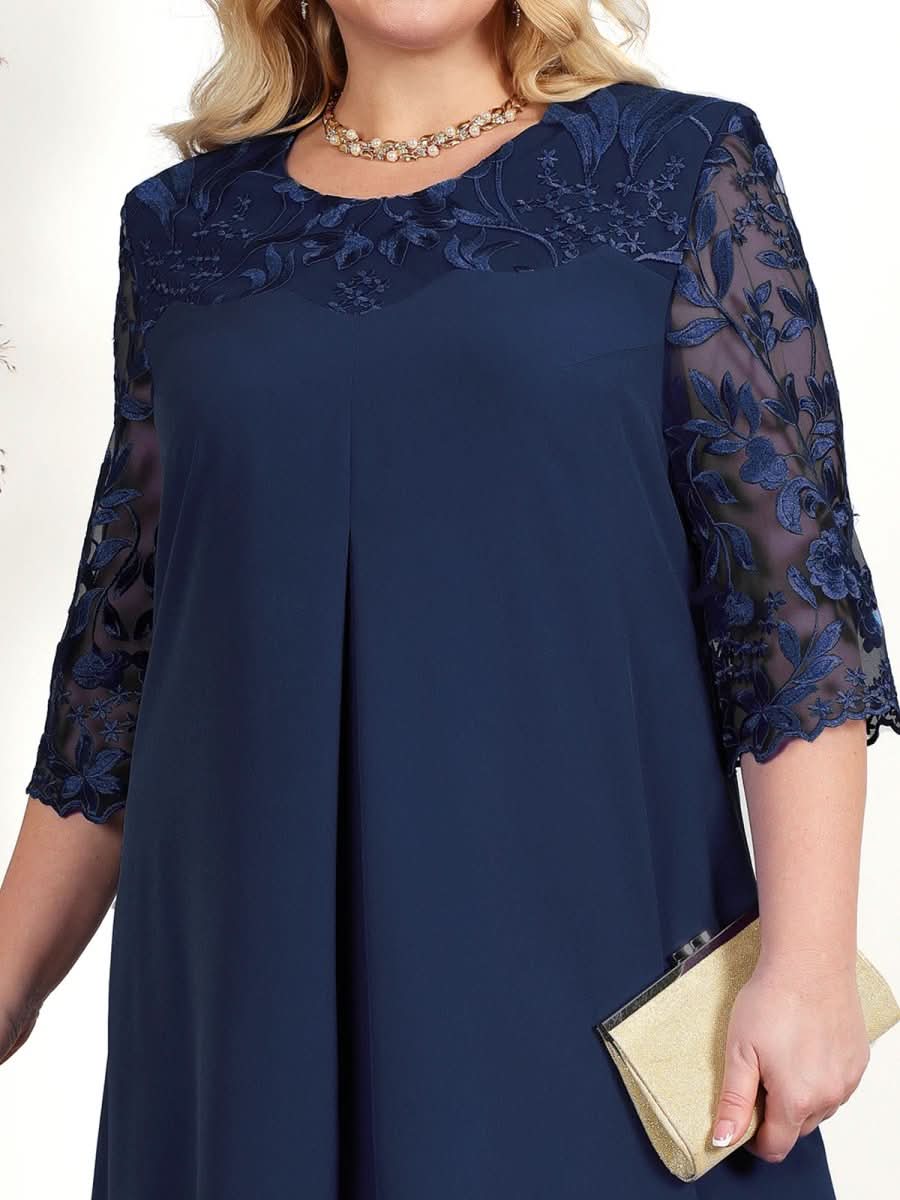 Grace Gala geborduurde galajurk in grote maten — doorschijnende mouwen, verfijnde bloemendetails