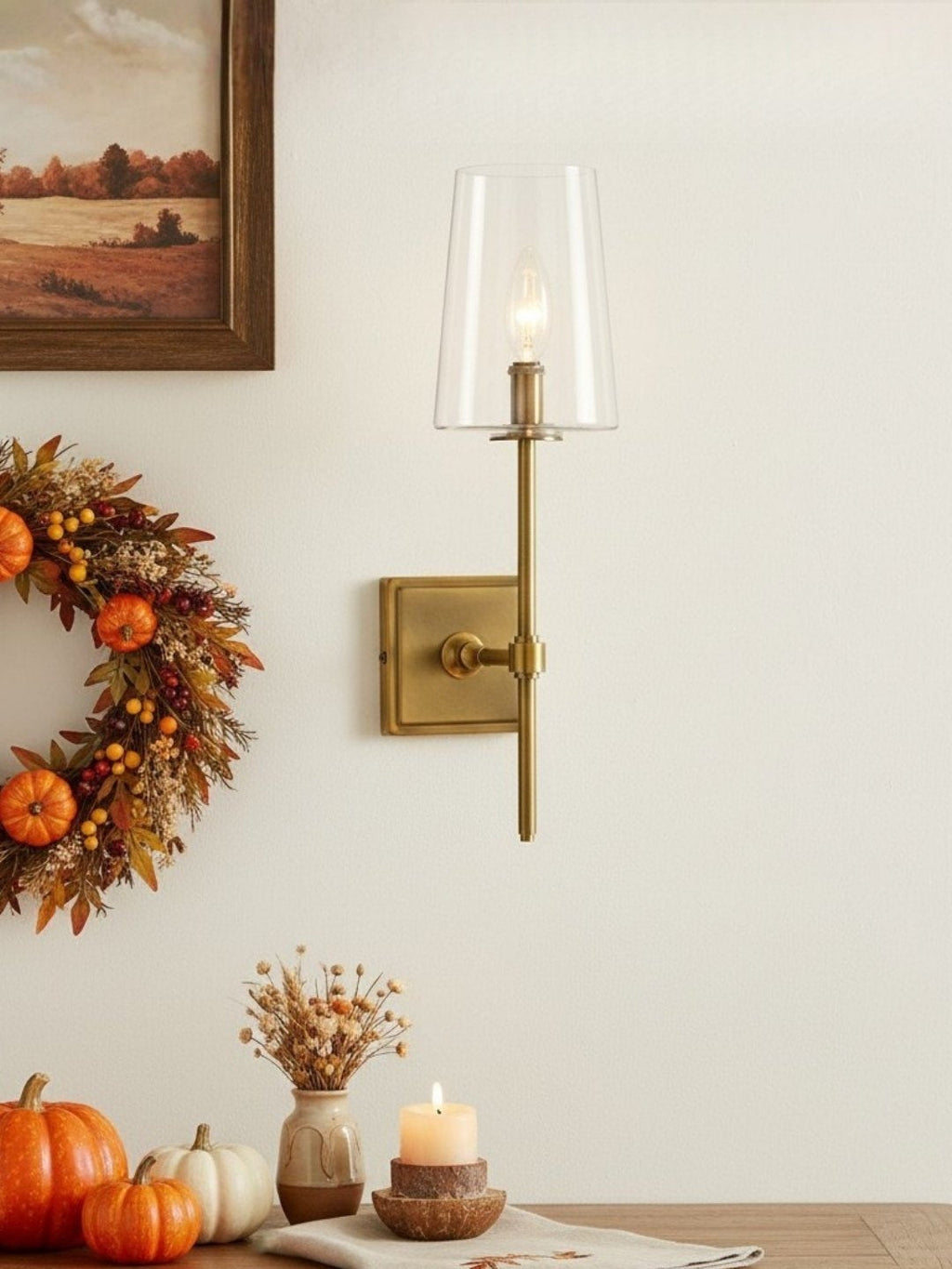 Wandlamp van helder glas — configuratie van één tot drie lampen