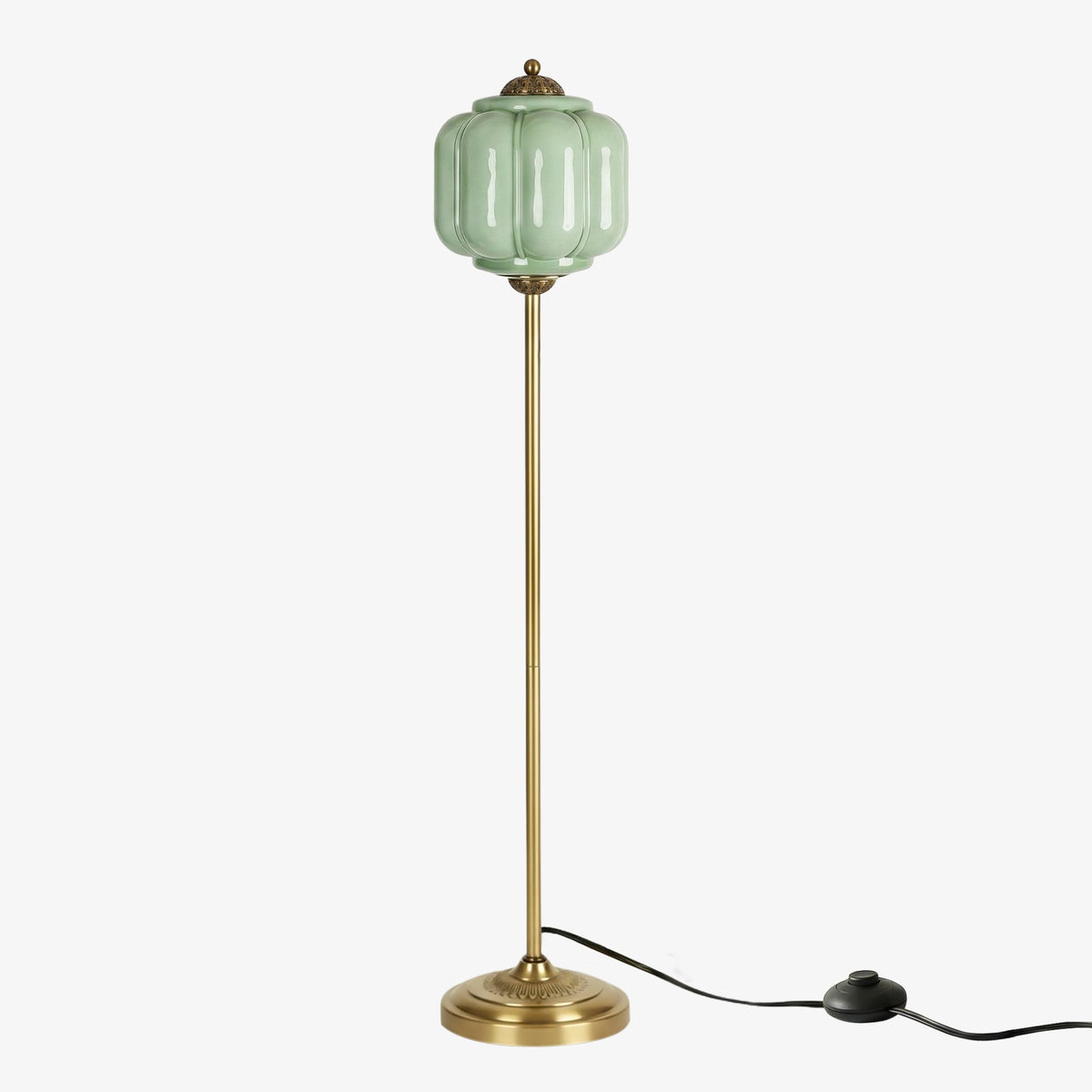 Glas-Stehlampe in Kürbisform — retro-inspirierter organischer Stil