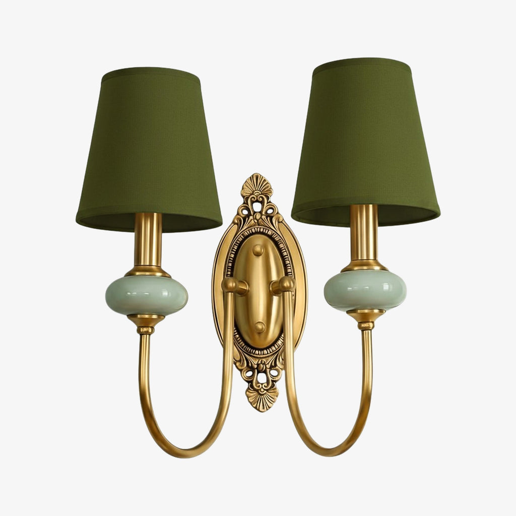 Keramische wandlamp met stoffen kap, 1 of 2 E27-lampen
