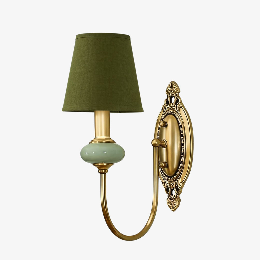Keramische wandlamp met stoffen kap, 1 of 2 E27-lampen