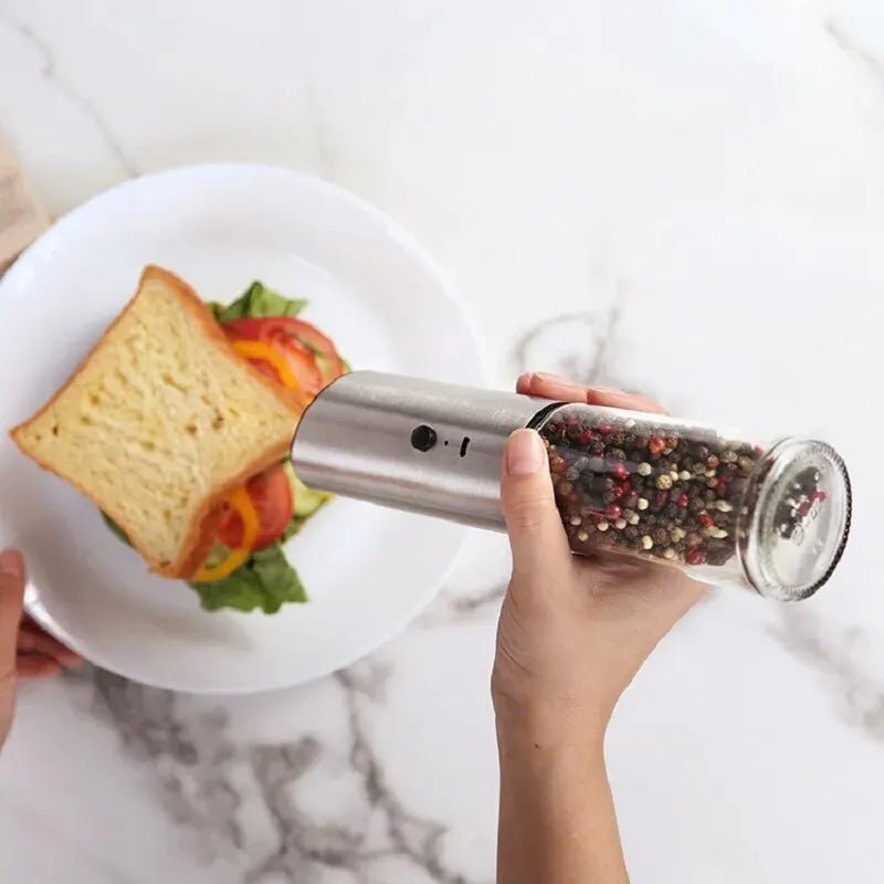 GRINDVOLT pepperkvern i rustfritt stål — USB-oppladbar, justerbare innstillinger for malingsgrad
