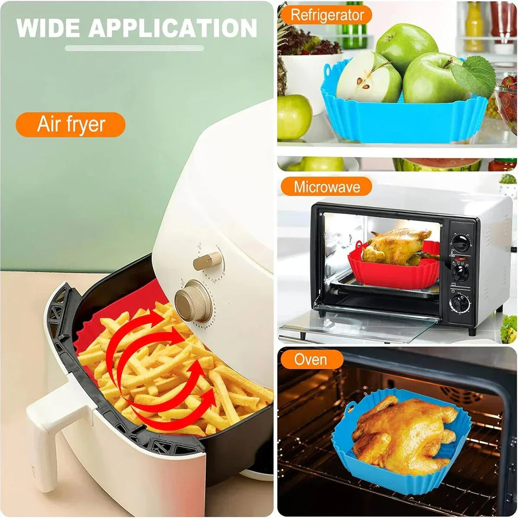 GRIPFRY siliconenvoering voor airfryer — vierkant profiel, verhoogd bobbelpatroon, handgrepen aan de zijkanten