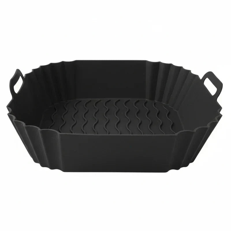 GRIPFRY siliconenvoering voor airfryer — vierkant profiel, verhoogd bobbelpatroon, handgrepen aan de zijkanten