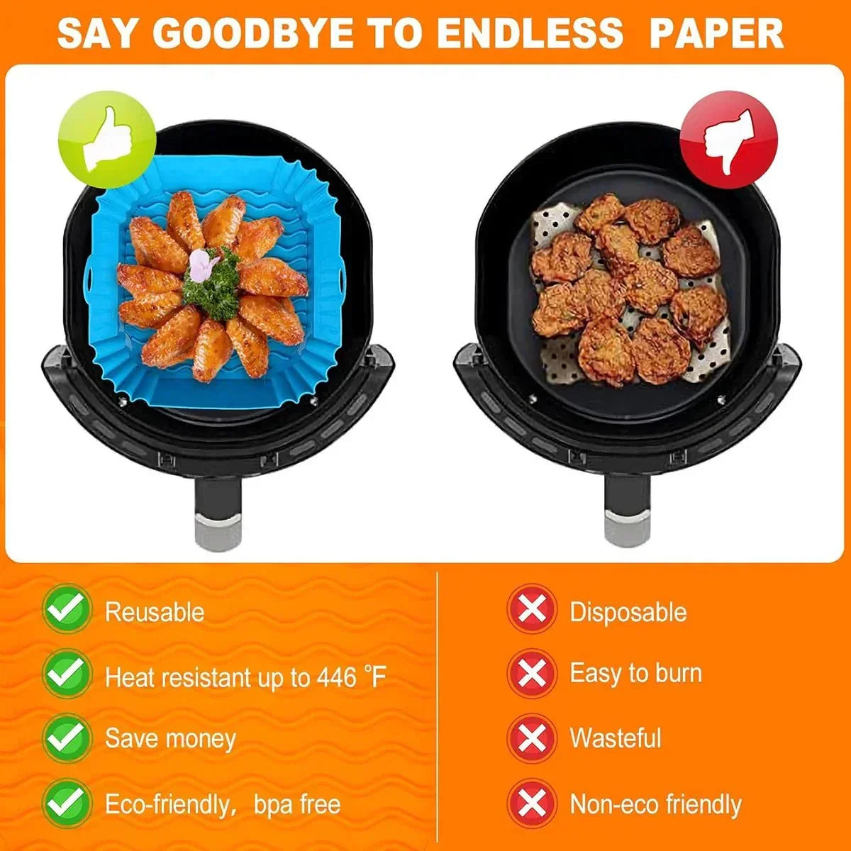 GRIPFRY siliconenvoering voor airfryer — vierkant profiel, verhoogd bobbelpatroon, handgrepen aan de zijkanten