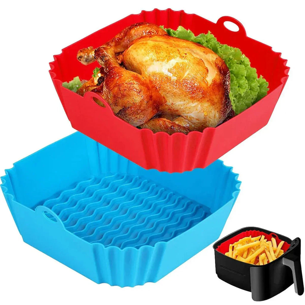 GRIPFRY siliconenvoering voor airfryer — vierkant profiel, verhoogd bobbelpatroon, handgrepen aan de zijkanten