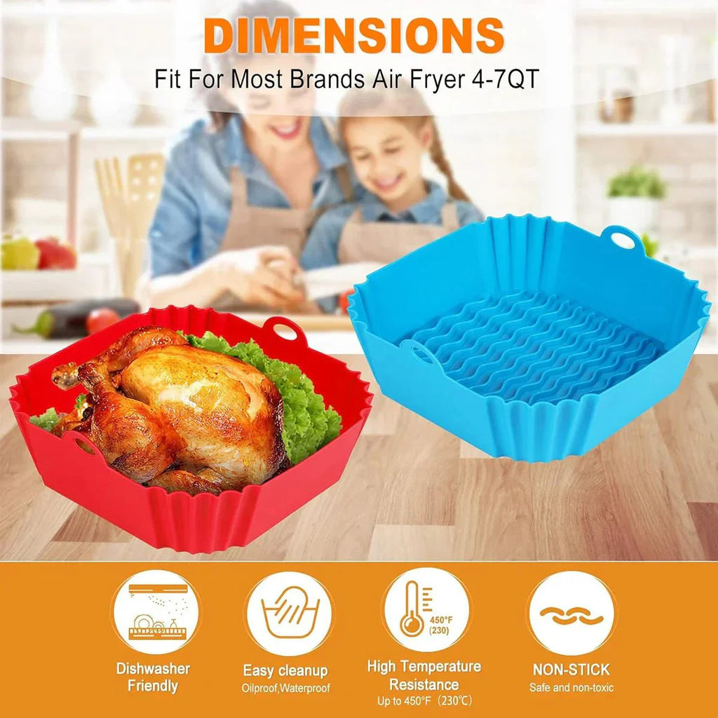 GRIPFRY siliconenvoering voor airfryer — vierkant profiel, verhoogd bobbelpatroon, handgrepen aan de zijkanten