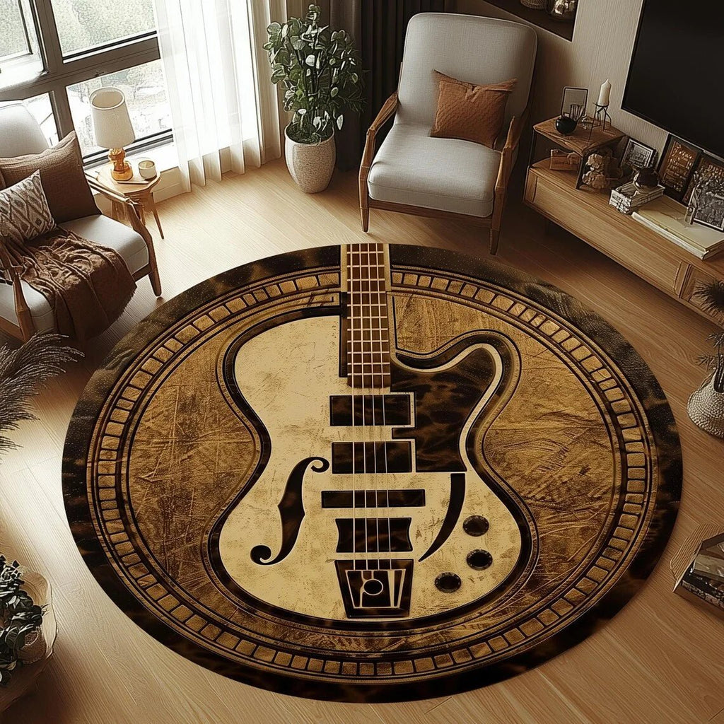 GuitarWave knus rond flanellen vloerkleed — antislip, machinewasbaar