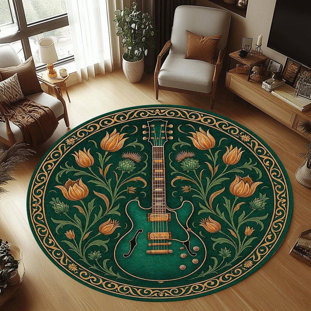 GuitarWave knus rond flanellen vloerkleed — antislip, machinewasbaar