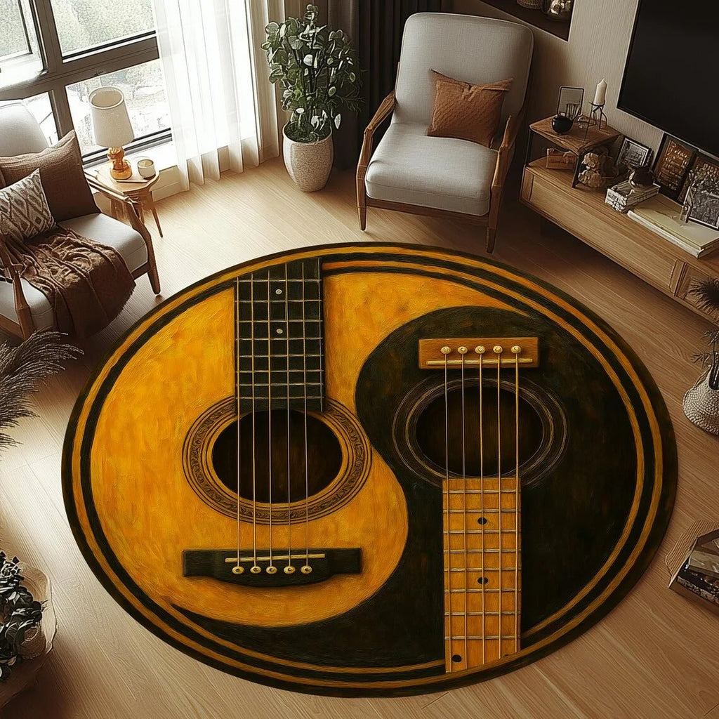 GuitarWave knus rond flanellen vloerkleed — antislip, machinewasbaar