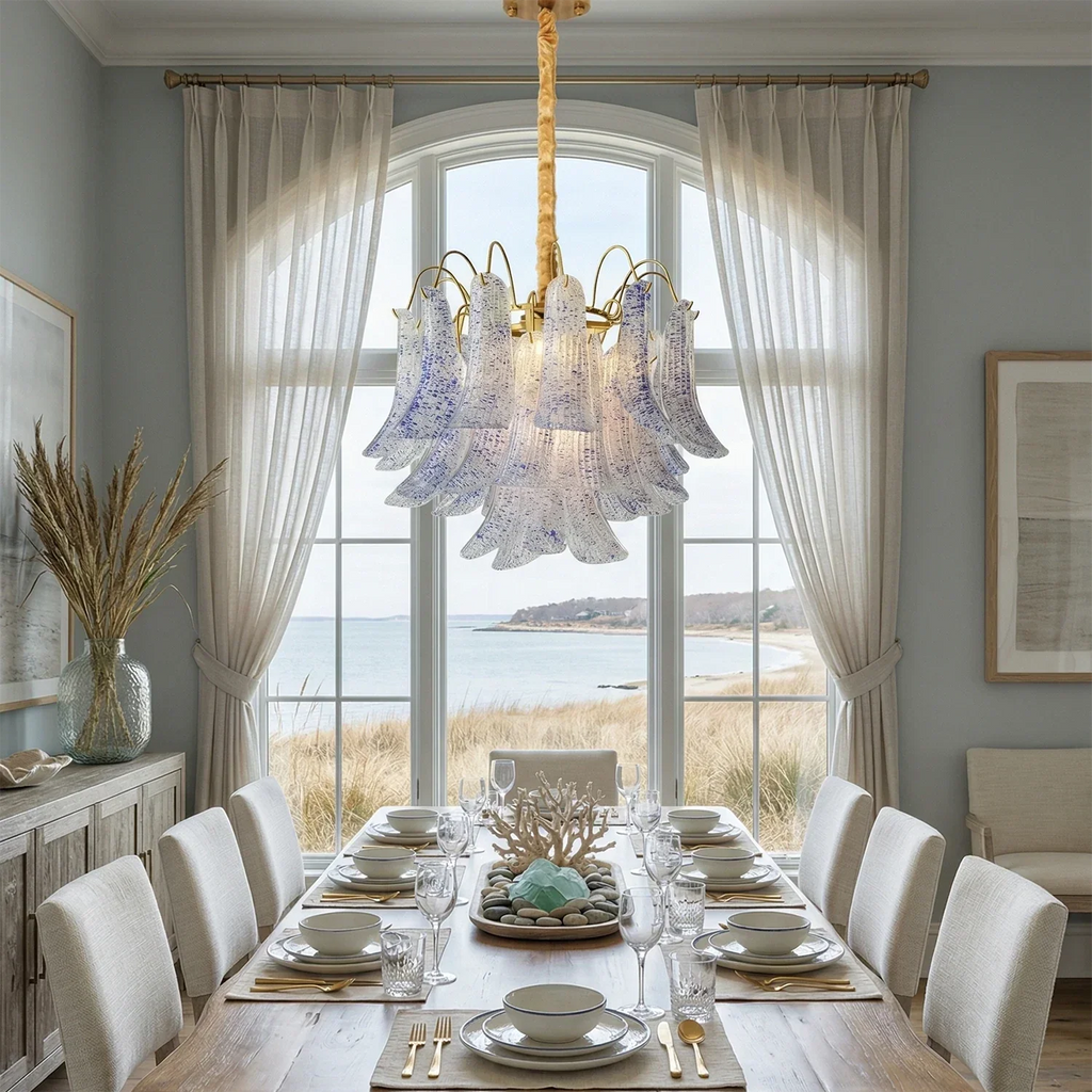 Hand-blown Wave Point Murano Glass Chandelier | wildoxy