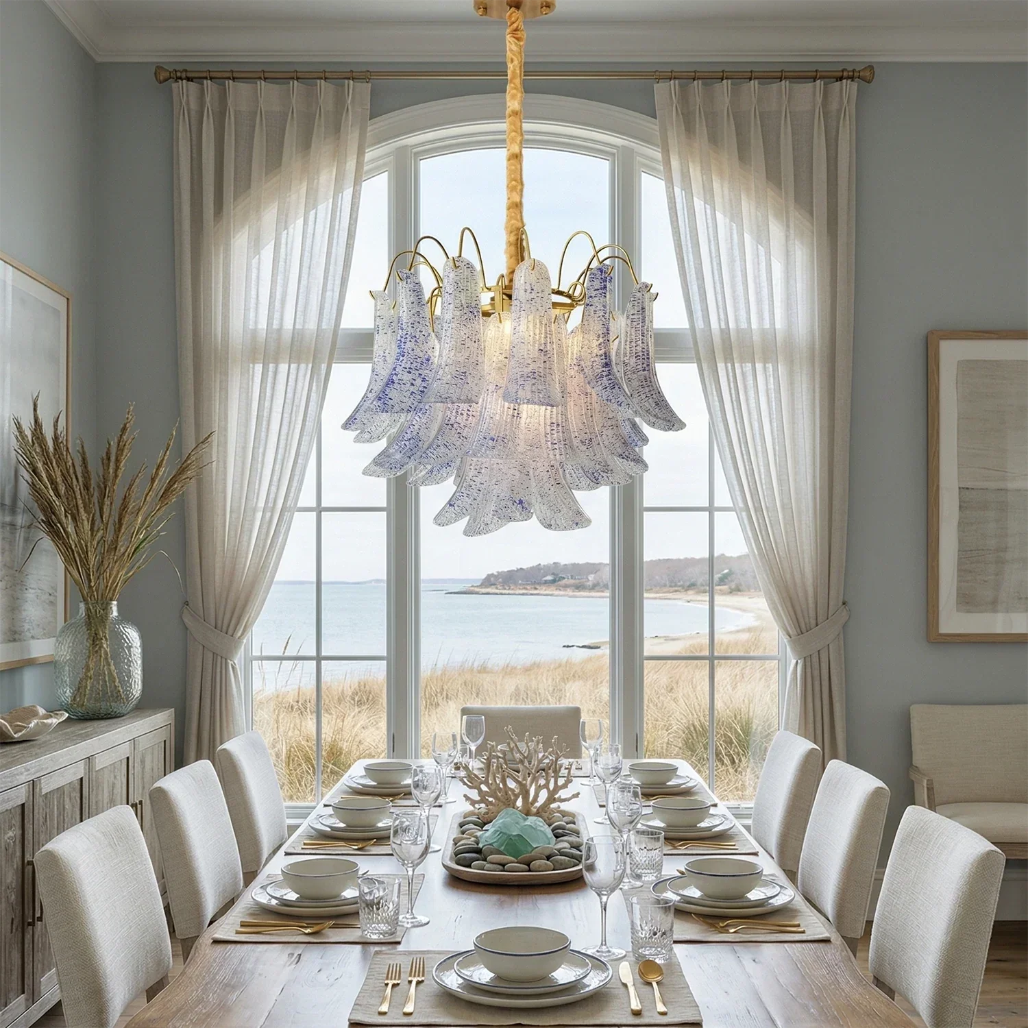 Hand-blown Wave Point Murano Glass Chandelier | wildoxy