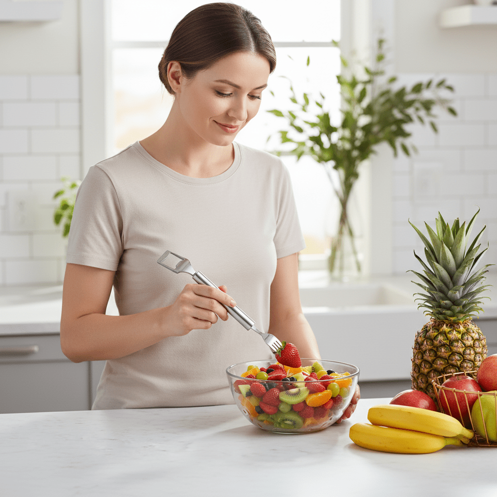 HandyFruit Pro handverktyg med dubbla blad — Inbyggt gaffelhandtag, säkert grepp