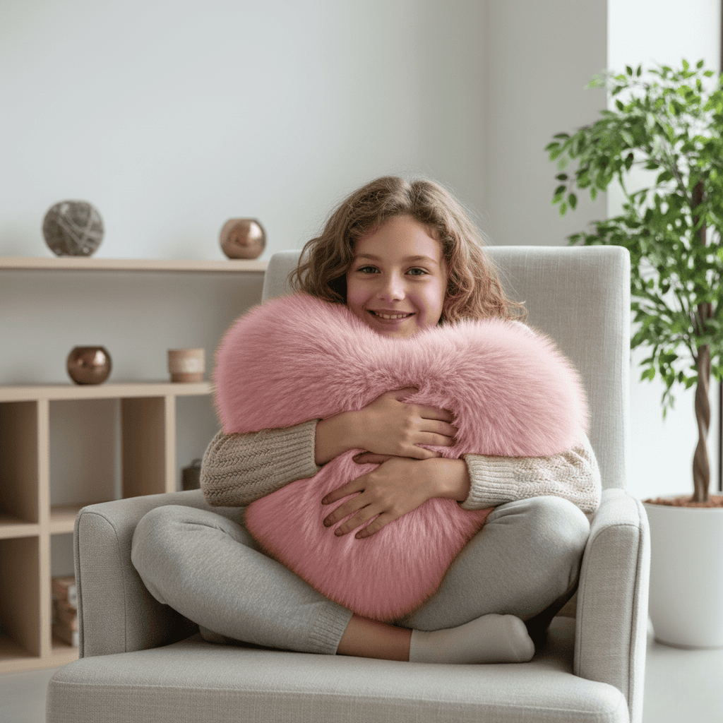 HeartLux zacht hartvormig kussen van imitatiebont