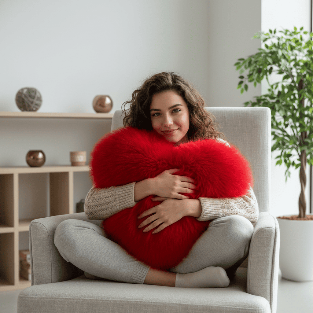 HeartLux zacht hartvormig kussen van imitatiebont