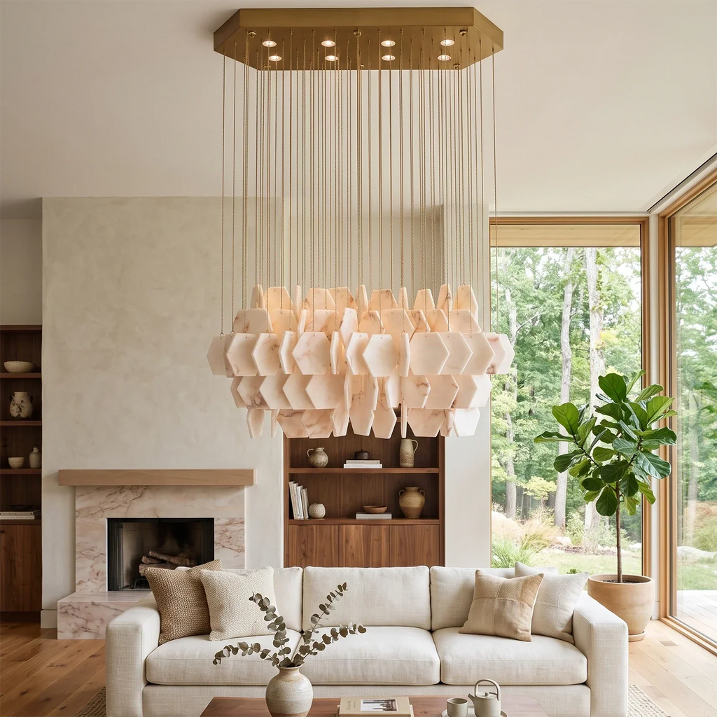 Hexagon Alabaster Tiered Rain Chandelier | wildoxy
