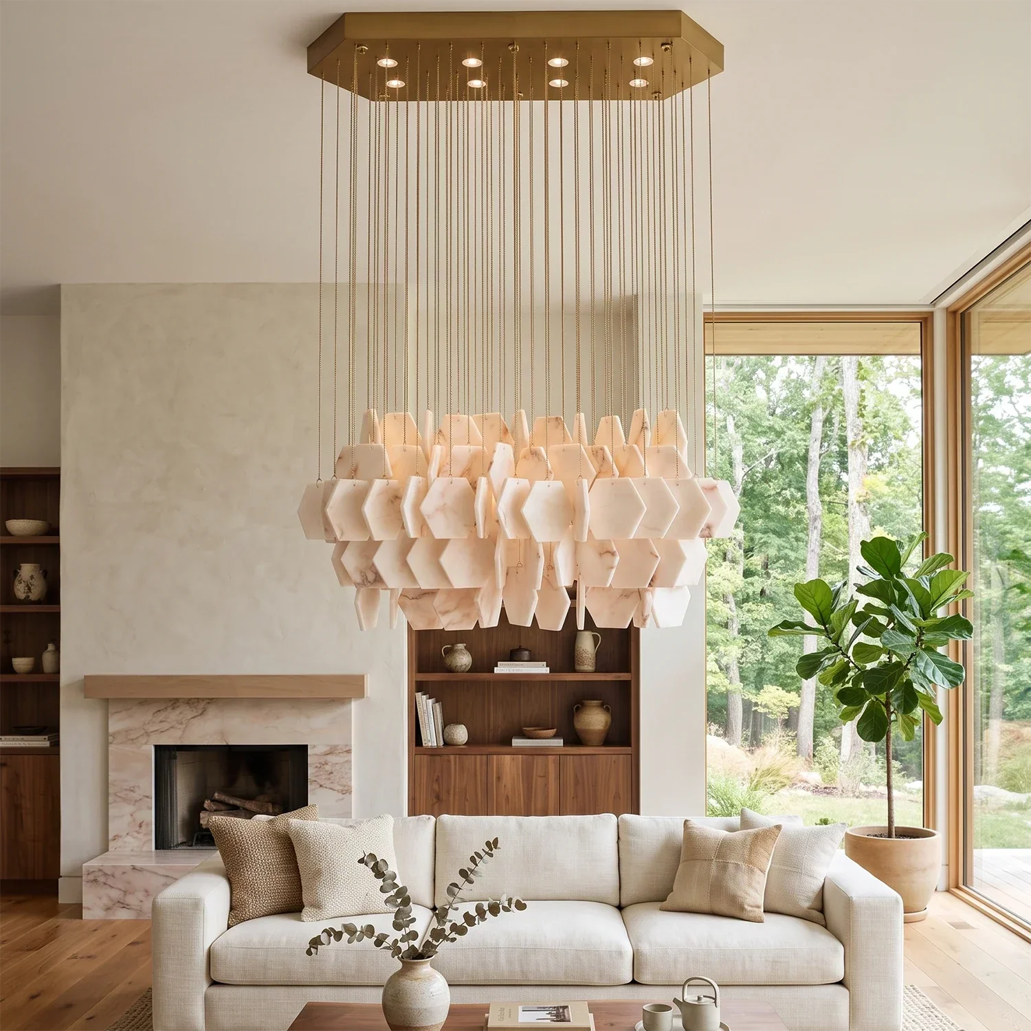Hexagon Alabaster Tiered Rain Chandelier | wildoxy