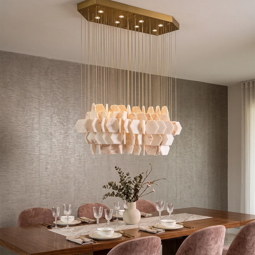 Hexagon Alabaster Tiered Rain Chandelier | wildoxy