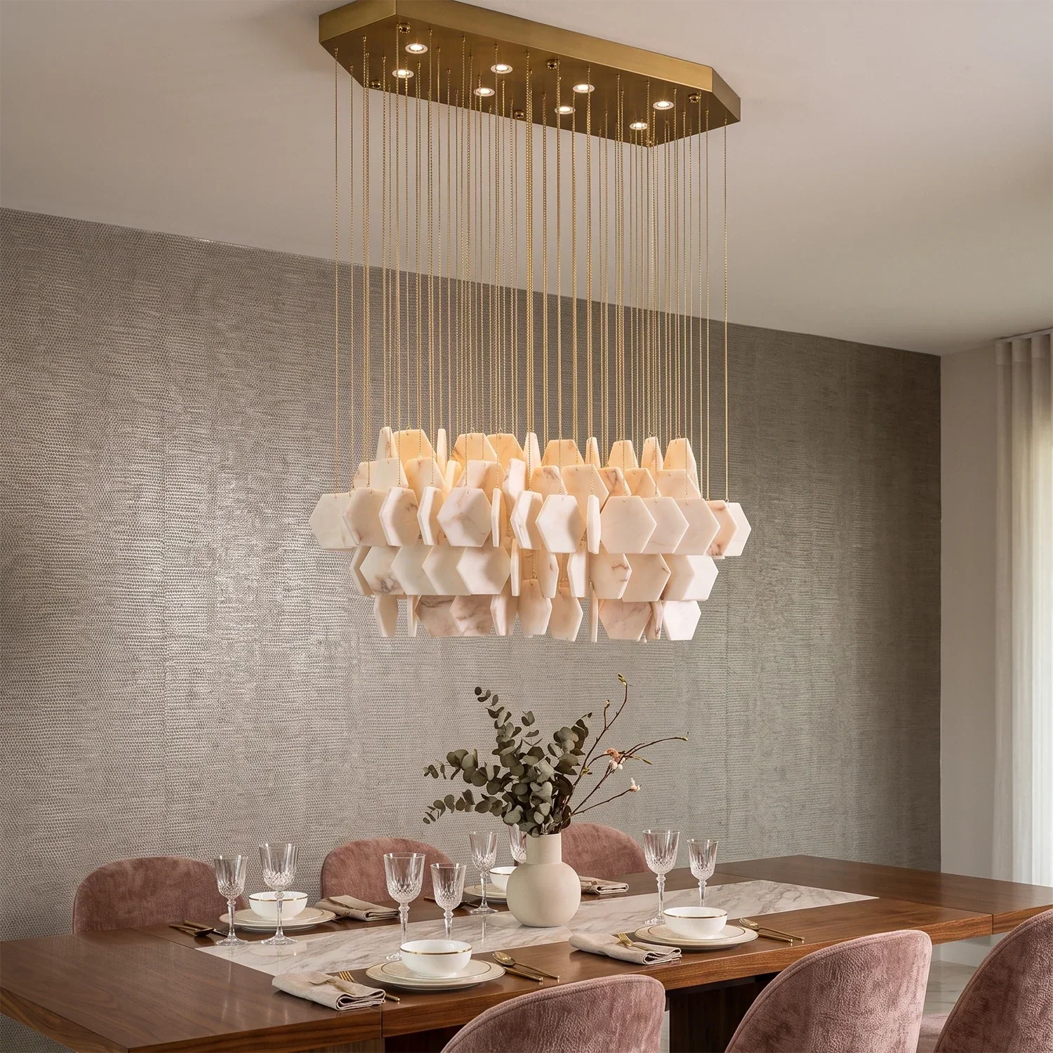 Hexagon Alabaster Tiered Rain Chandelier | wildoxy