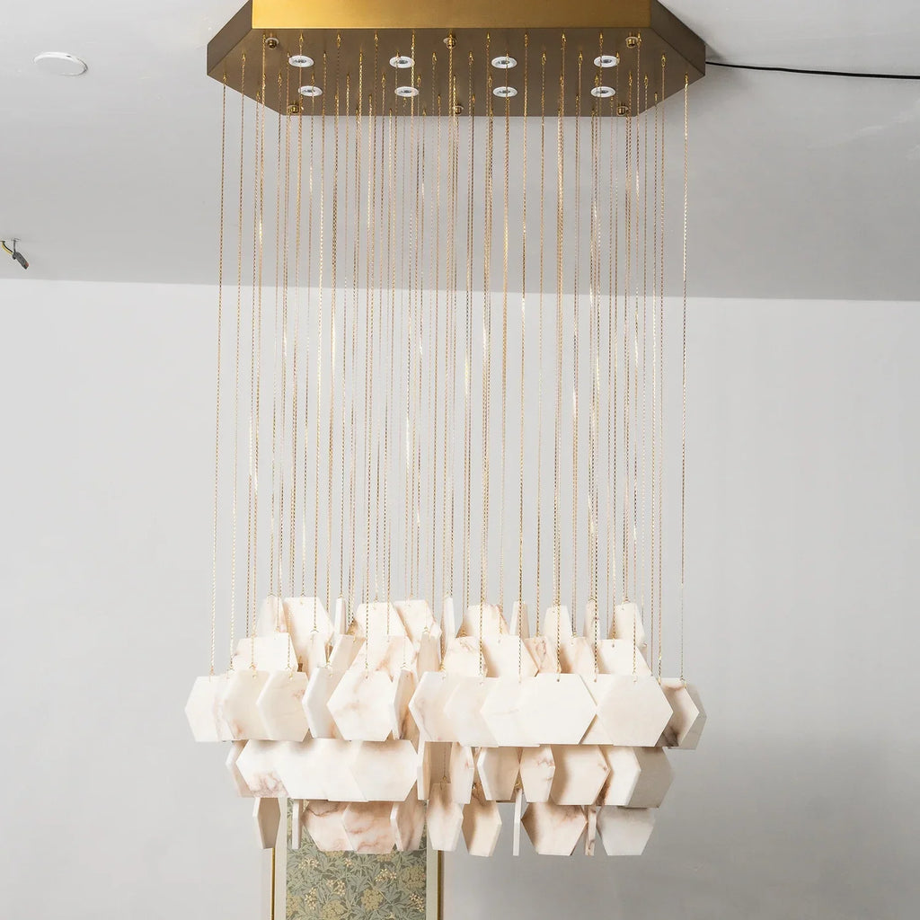 Hexagon Alabaster Tiered Rain Chandelier | wildoxy