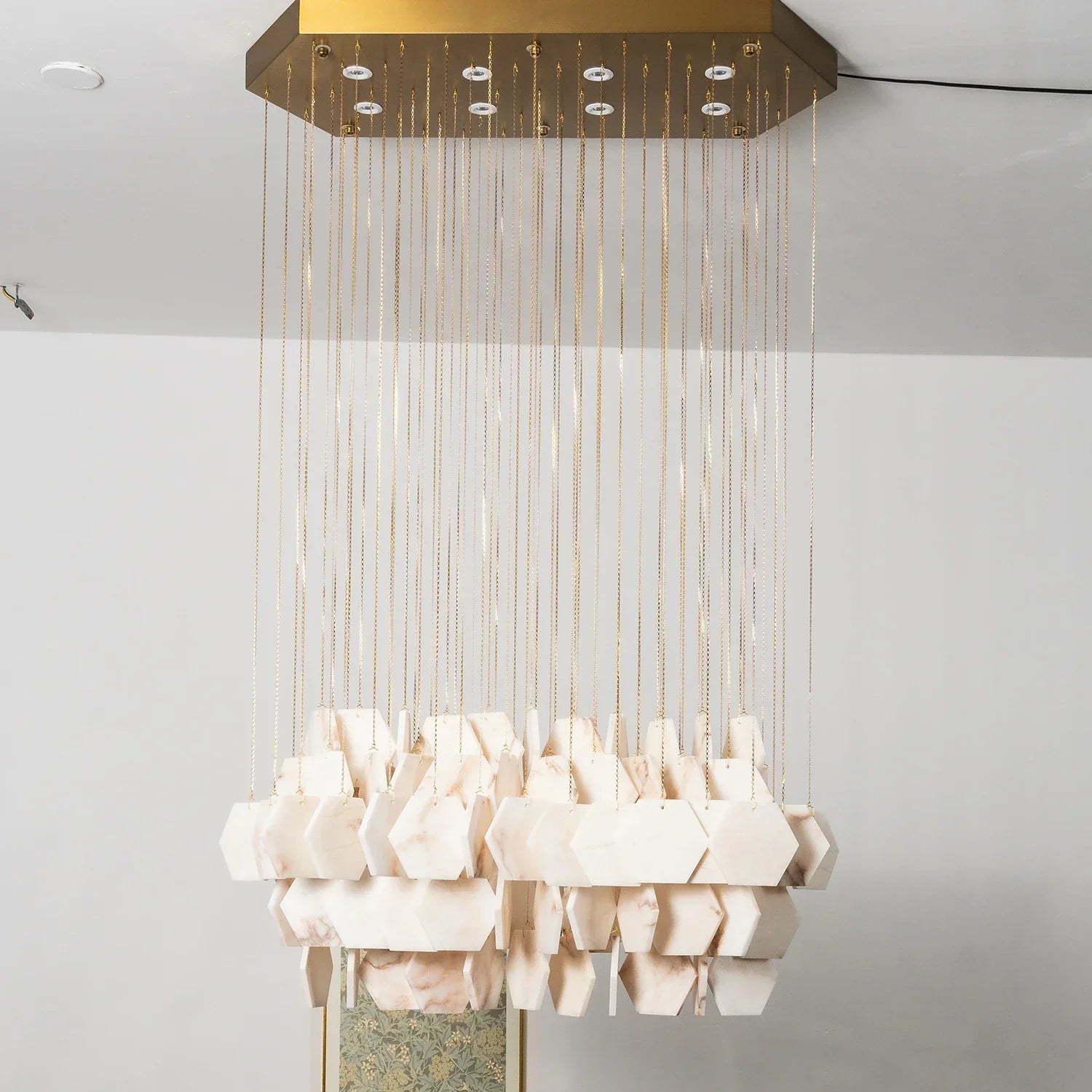 Hexagon Alabaster Tiered Rain Chandelier | wildoxy