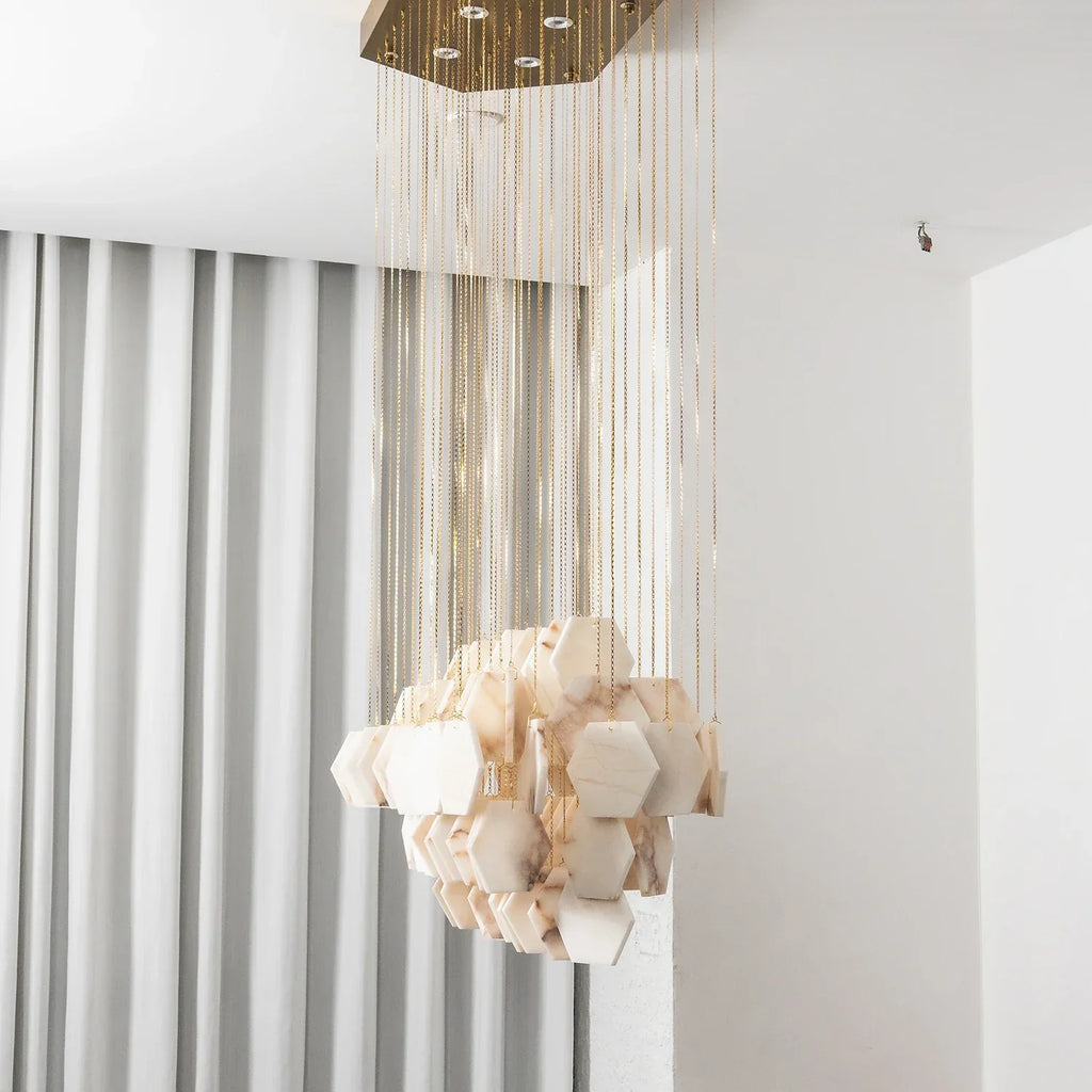 Hexagon Alabaster Tiered Rain Chandelier | wildoxy