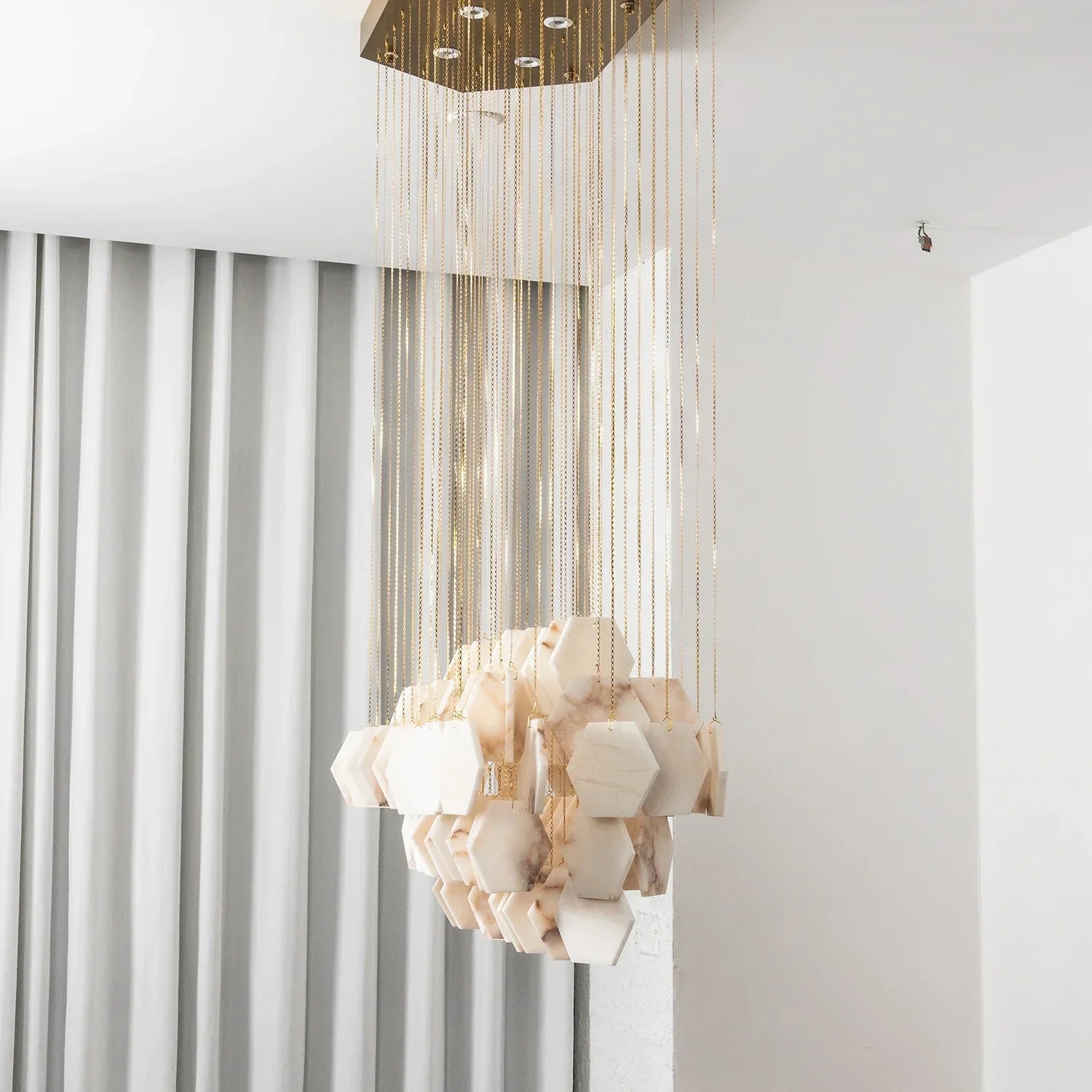 Hexagon Alabaster Tiered Rain Chandelier | wildoxy