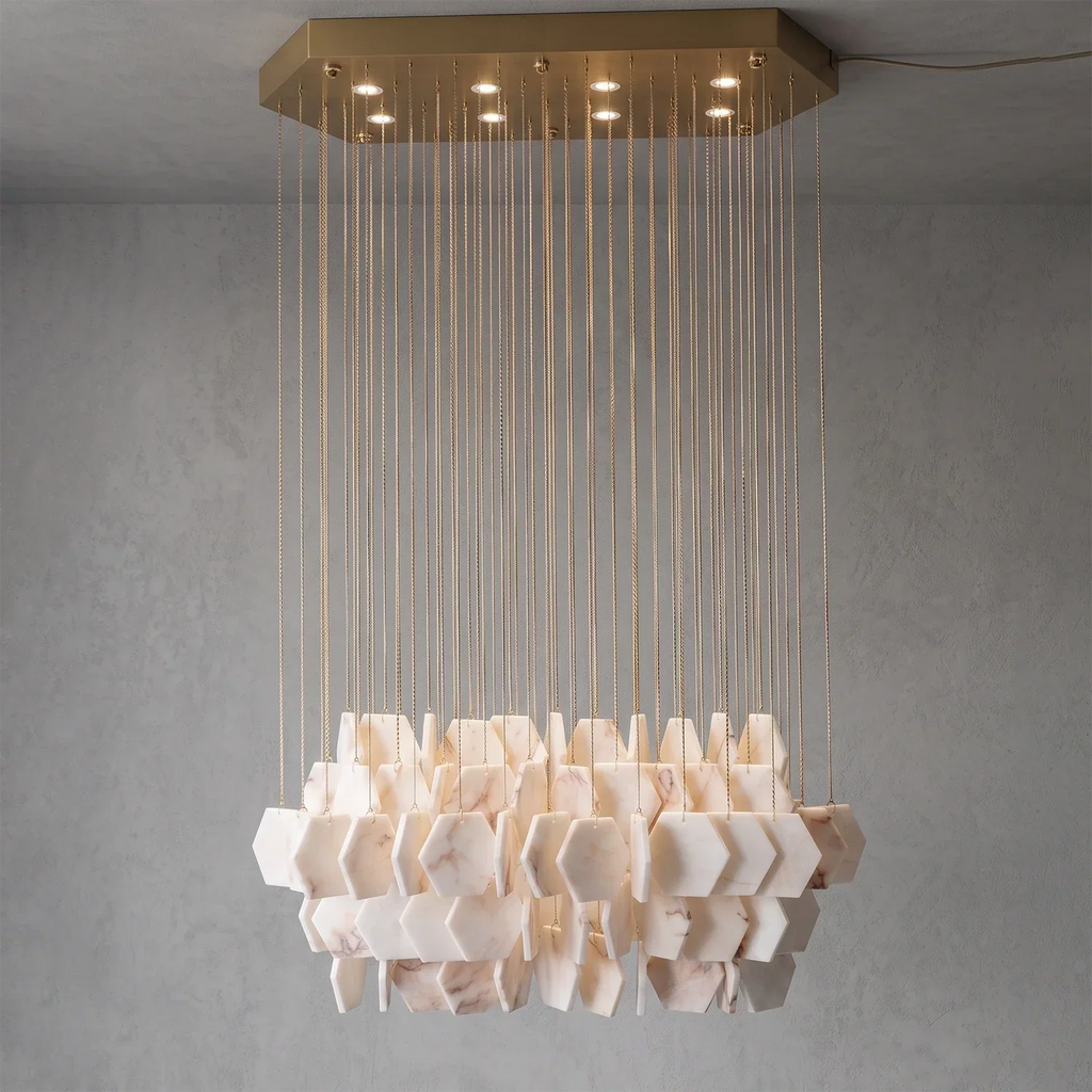 Hexagon Alabaster Tiered Rain Chandelier | wildoxy