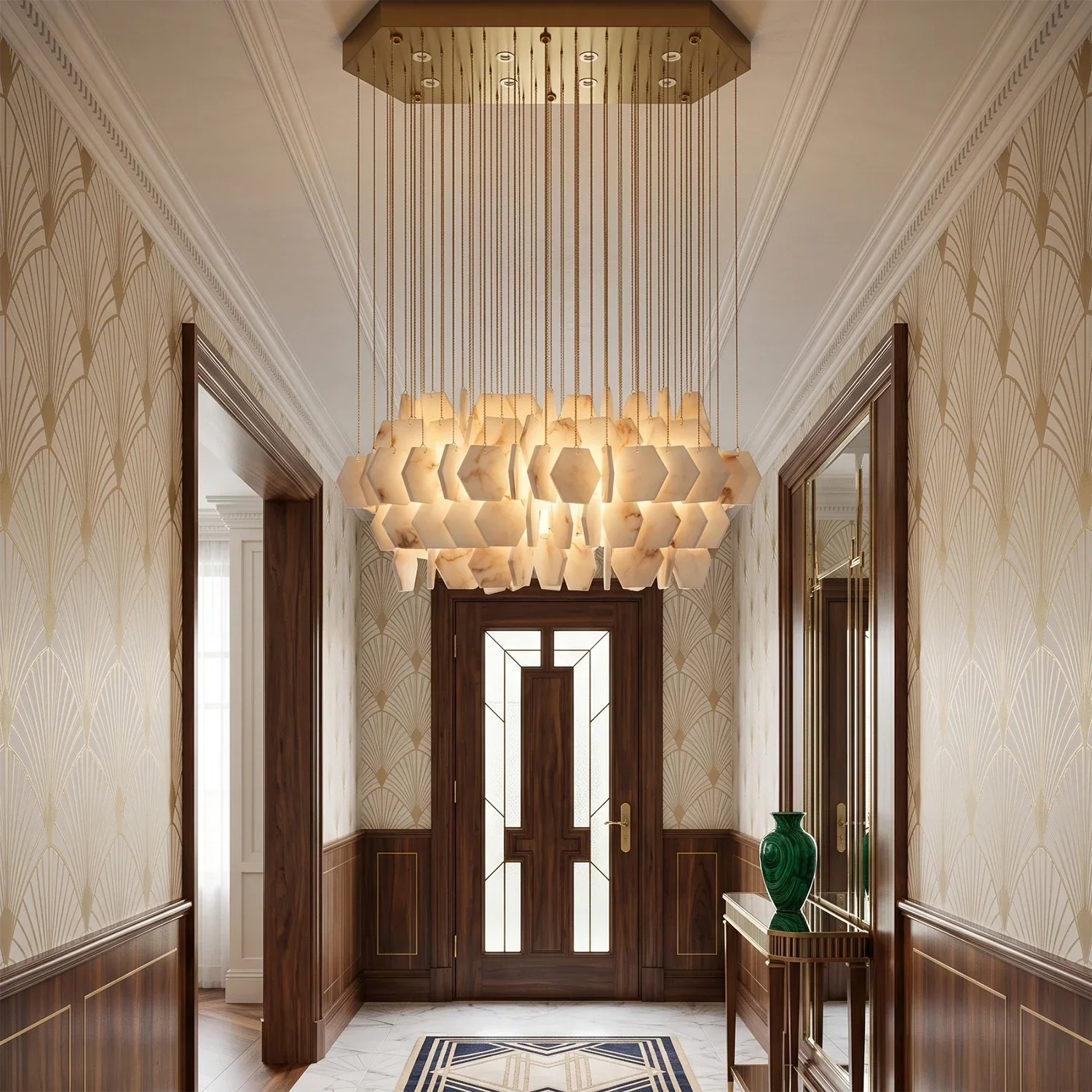 Hexagon Alabaster Tiered Rain Chandelier | wildoxy