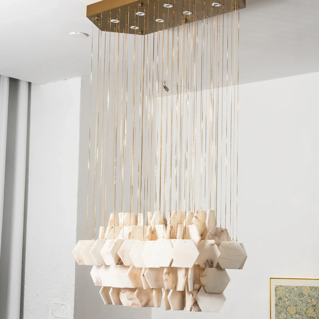 Hexagon Alabaster Tiered Rain Chandelier | wildoxy