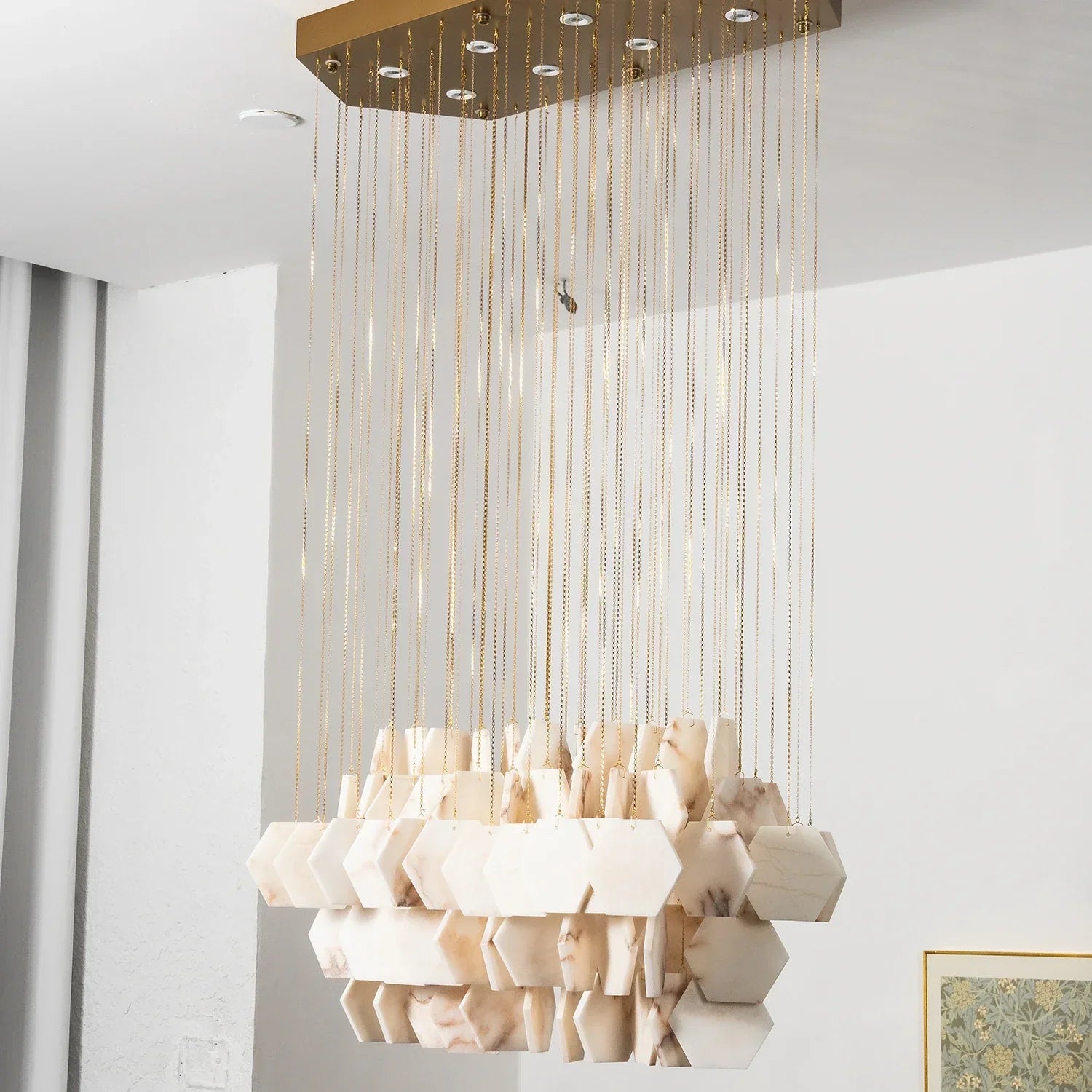Hexagon Alabaster Tiered Rain Chandelier | wildoxy