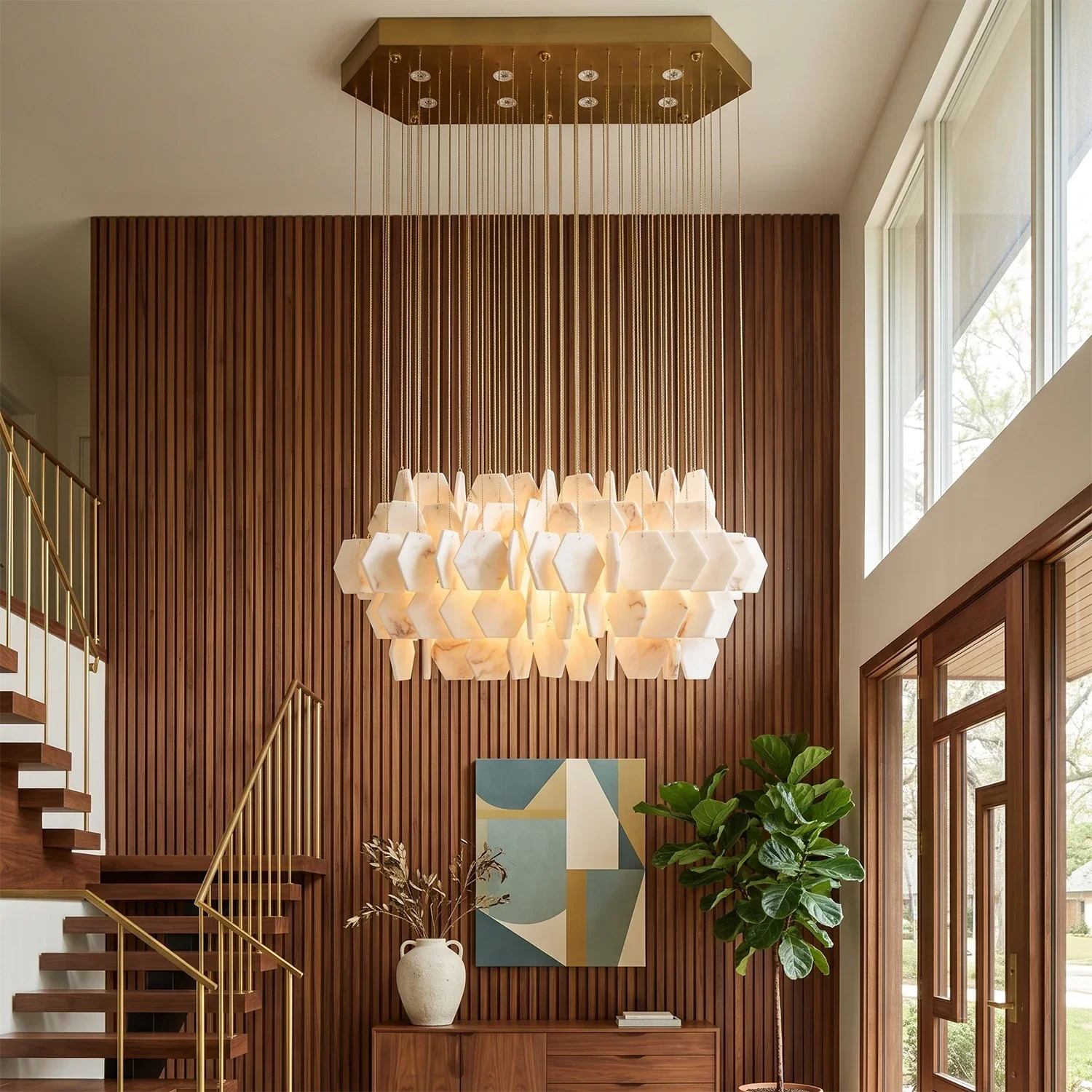 Hexagon Alabaster Tiered Rain Chandelier | wildoxy