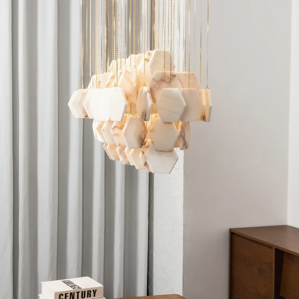 Hexagon Alabaster Tiered Rain Chandelier | wildoxy