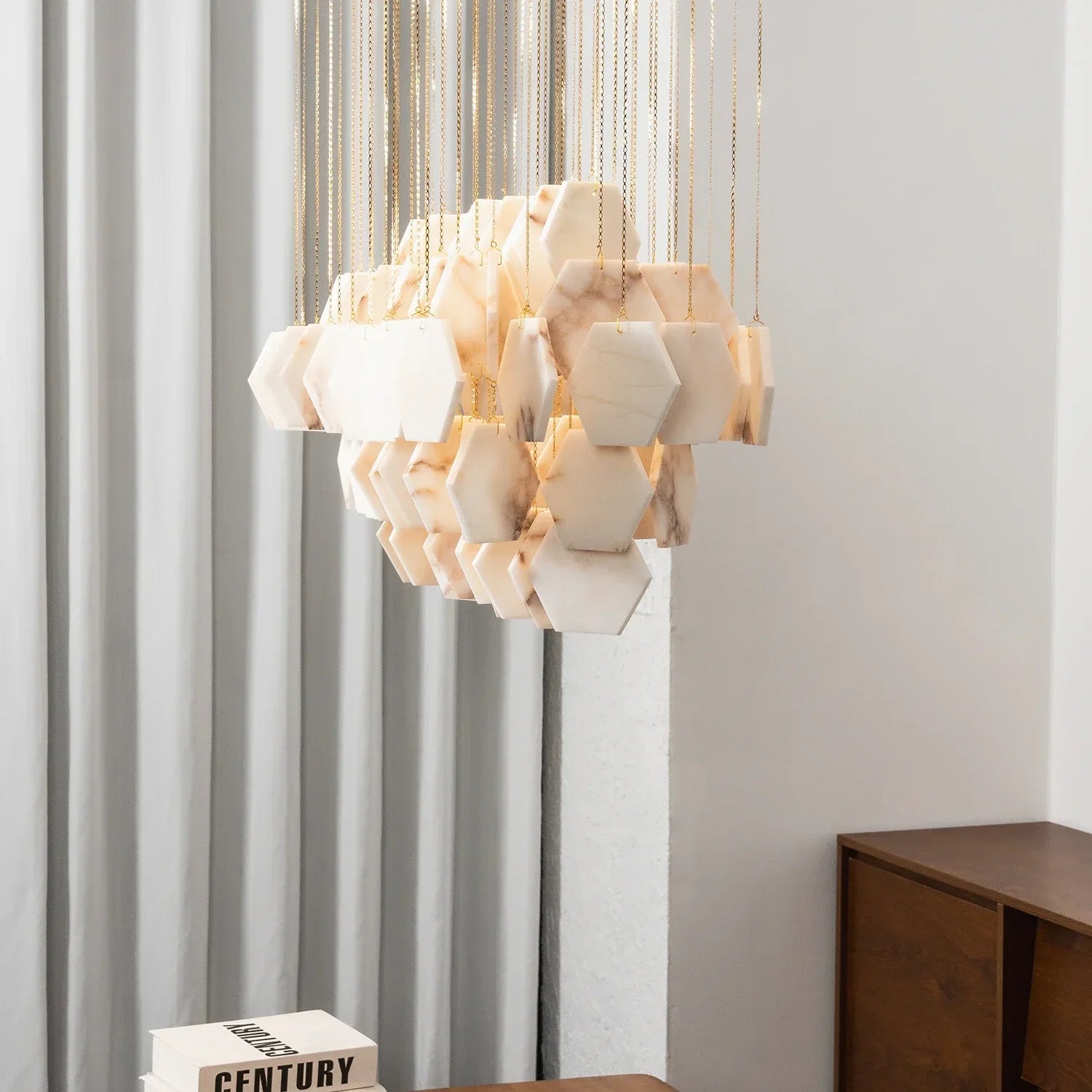 Hexagon Alabaster Tiered Rain Chandelier | wildoxy